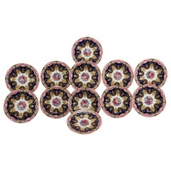 12 Piatti da dessert botanici dipinti a mano Cauldon B W & M Firmati dall'artista