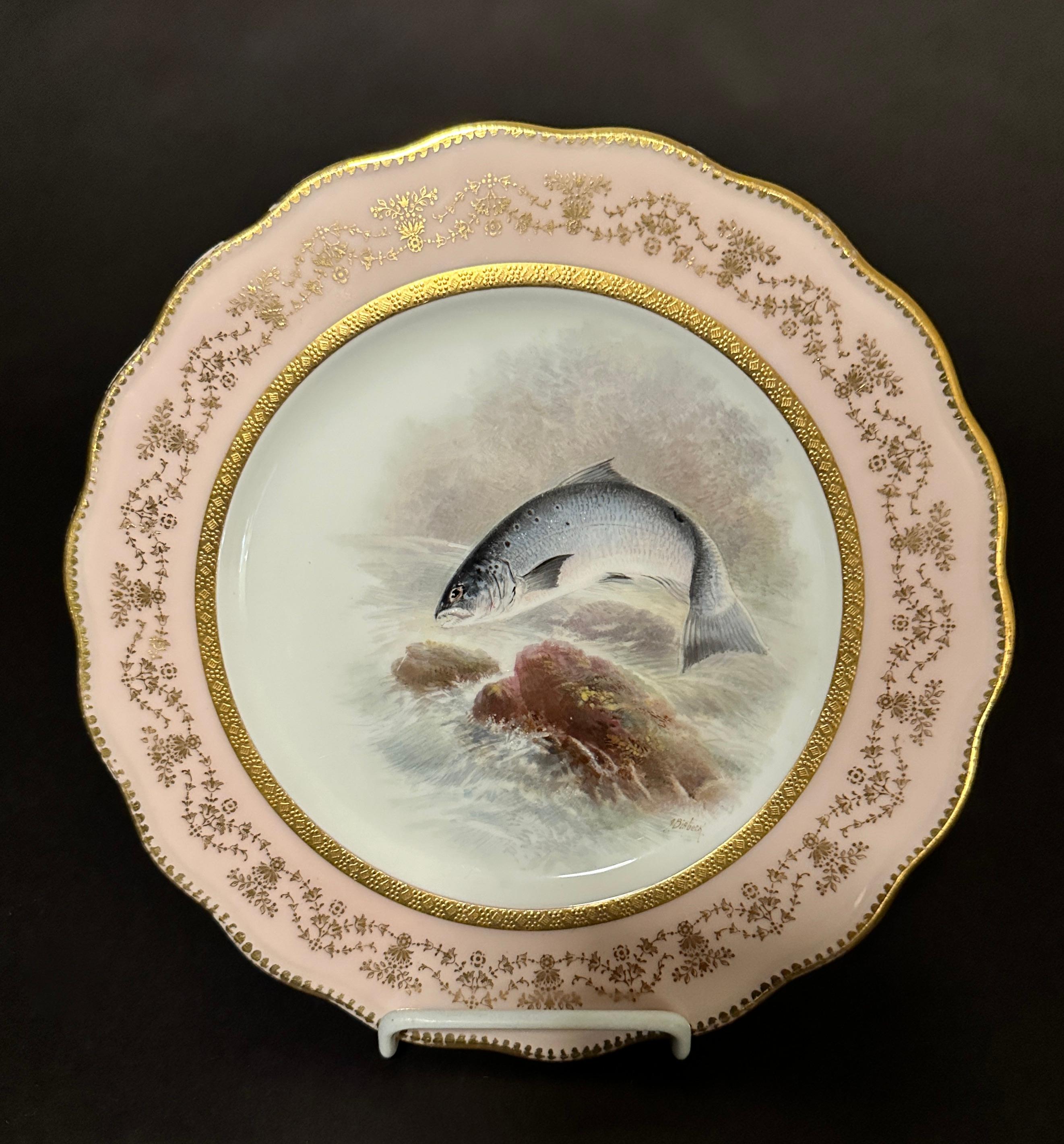12 Platos de Pescado de Porcelana Pintada Cauldon England en venta 1
