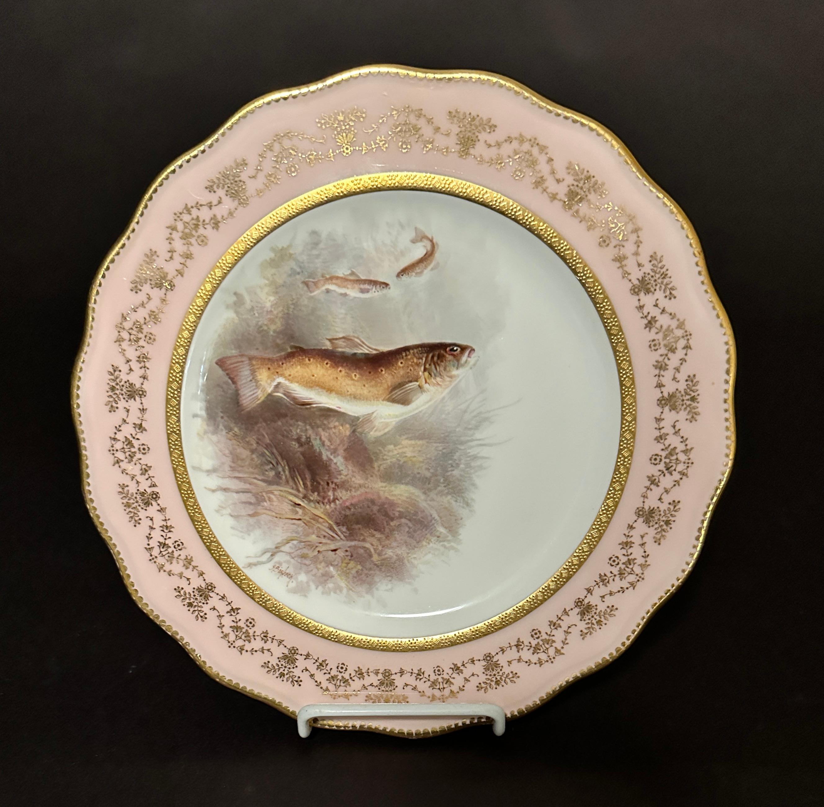12 Platos de Pescado de Porcelana Pintada Cauldon England en venta 3