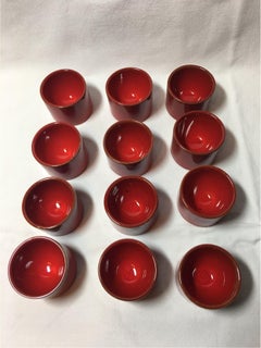 12 Ceramic Bijorn Wiinblad Rosenthal Red Egg Cups 1960's Never Used