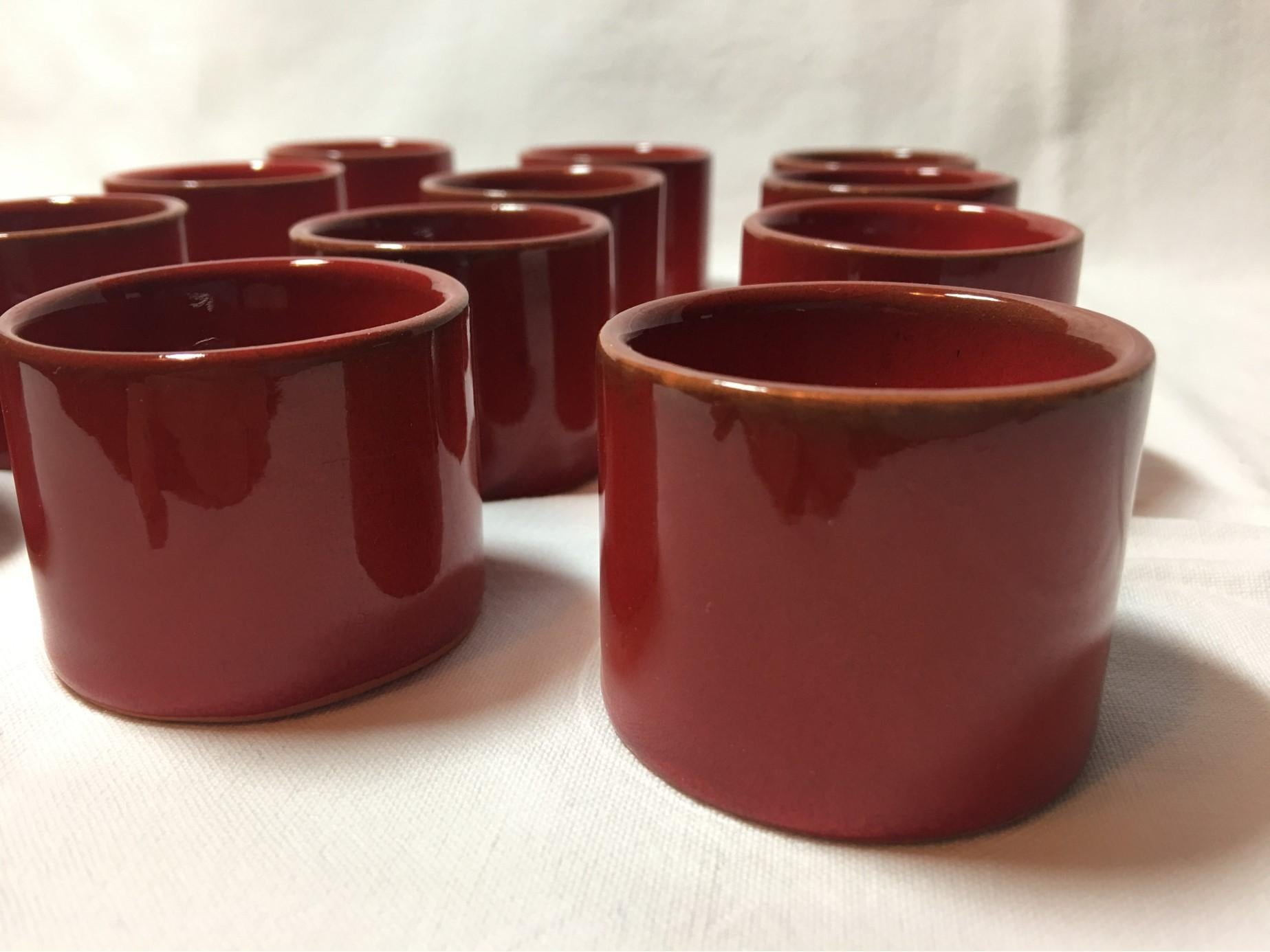 German 12 Ceramic Bijorn Wiinblad Rosenthal Red Egg Cups 1960's Never Used For Sale