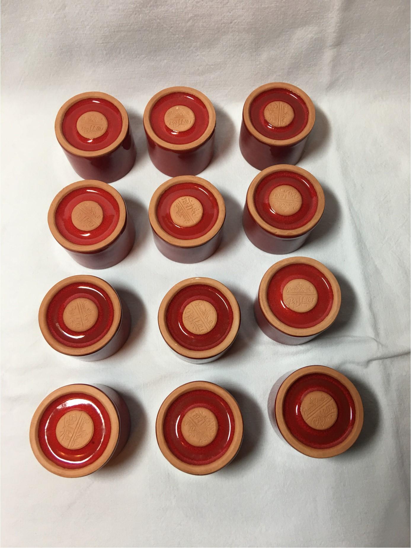 12 Ceramic Bijorn Wiinblad Rosenthal Red Egg Cups 1960's Never Used In Excellent Condition For Sale In Frisco, TX