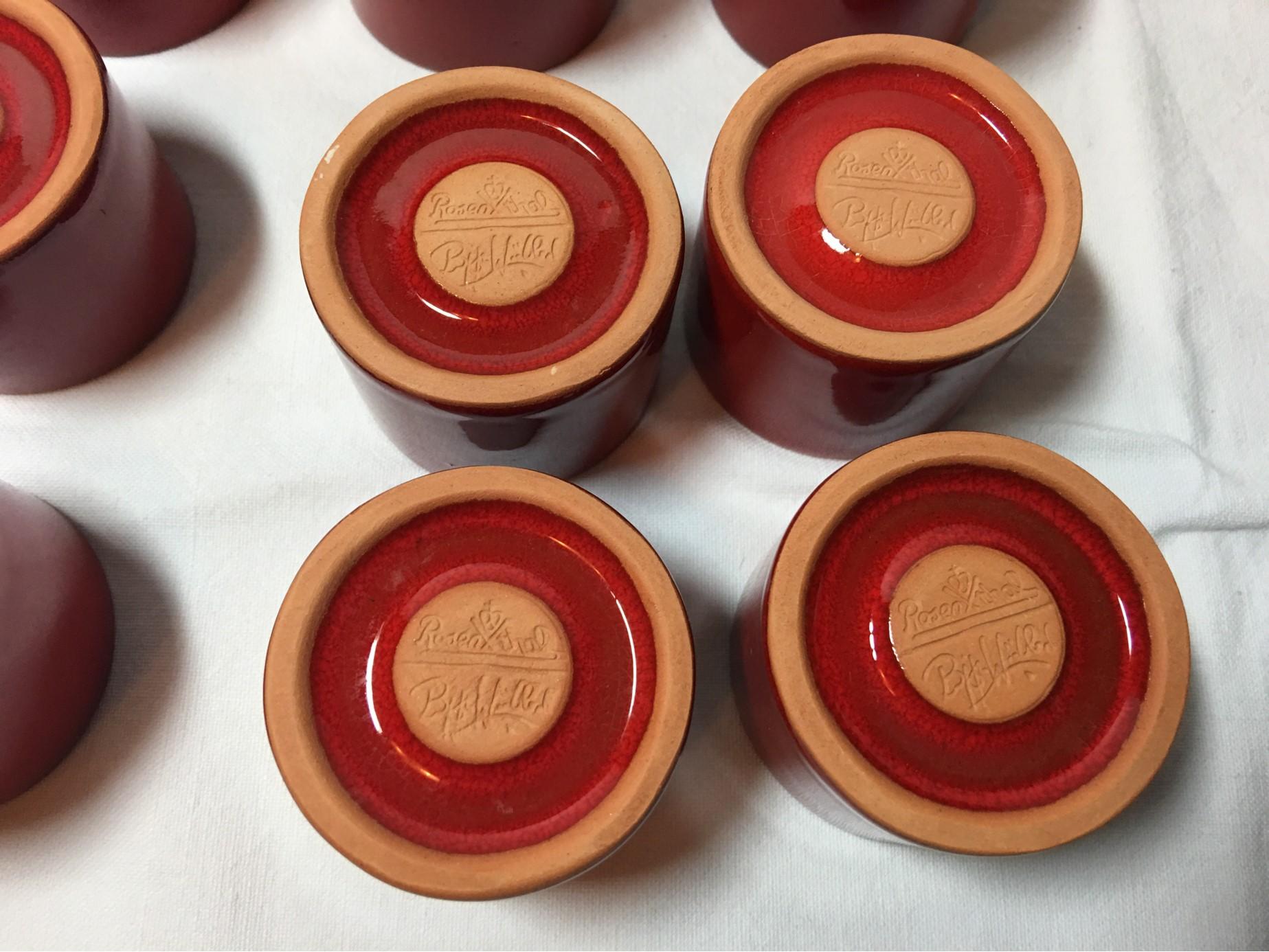 Mid-20th Century 12 Ceramic Bijorn Wiinblad Rosenthal Red Egg Cups 1960's Never Used For Sale