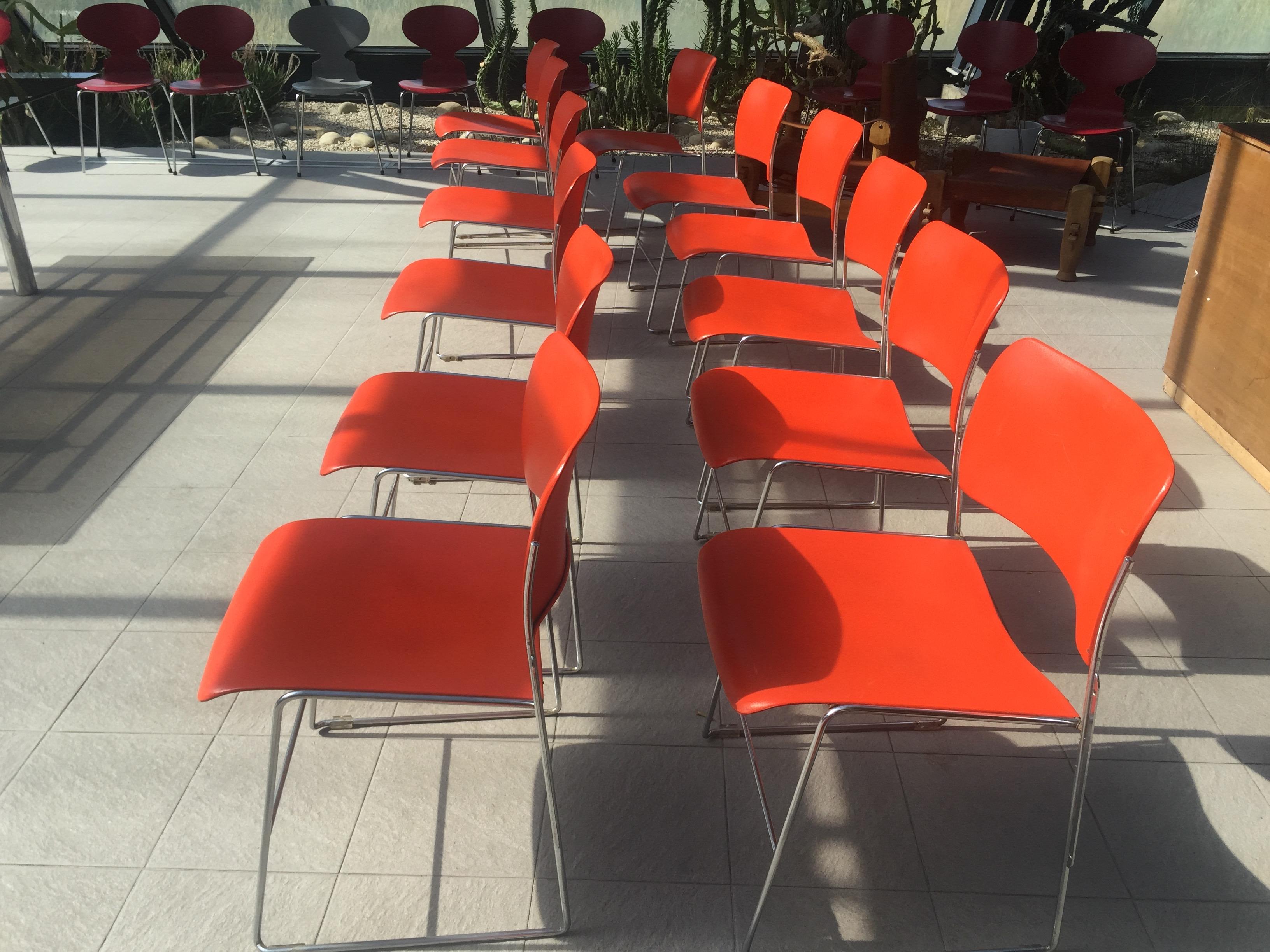 Mid-Century Modern 12 Chairs 40/4 by David Rowland for GF in Vintage Orange Lacquered Metal, 1973s