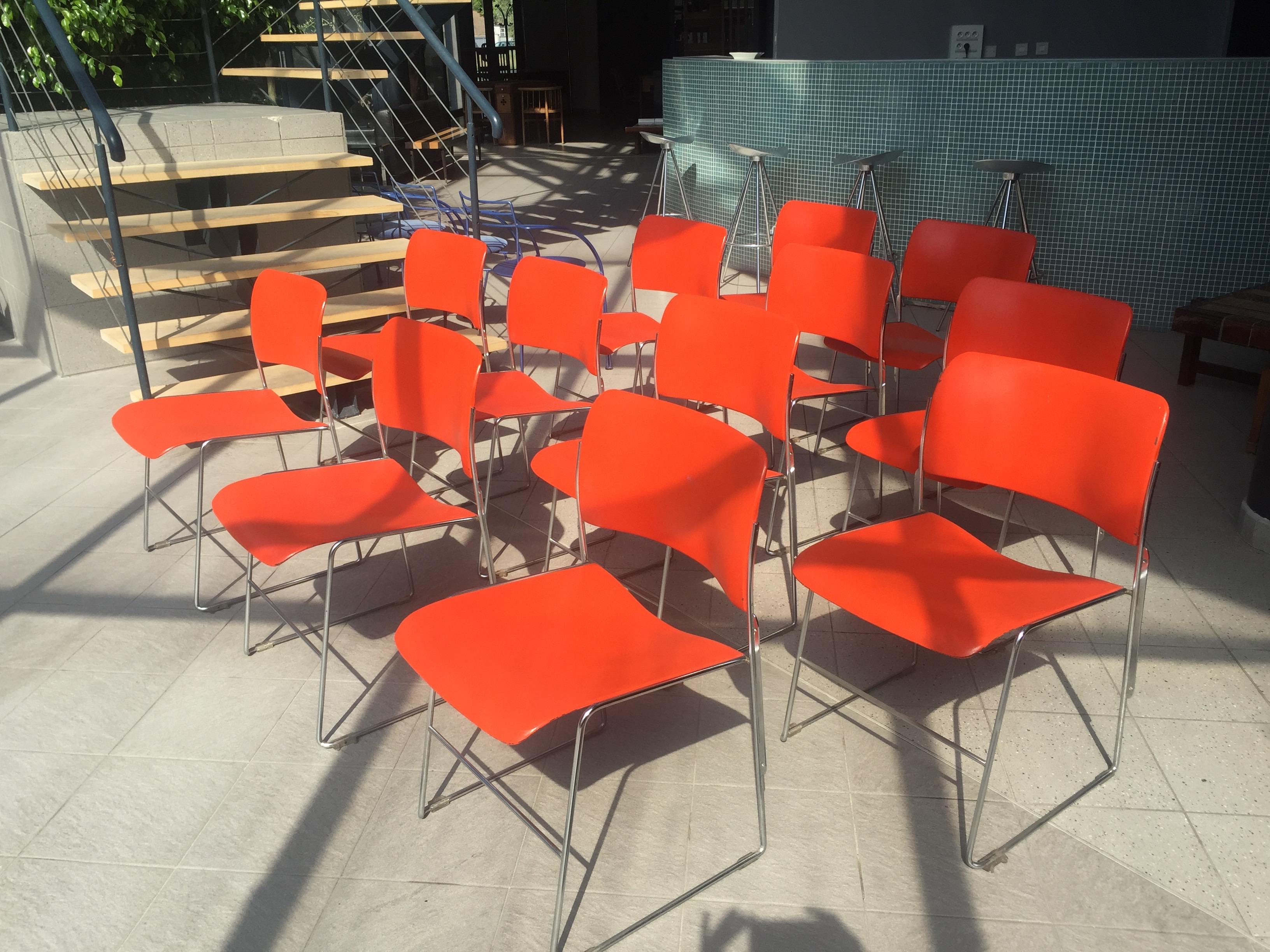 American 12 Chairs 40/4 by David Rowland for GF in Vintage Orange Lacquered Metal, 1973s