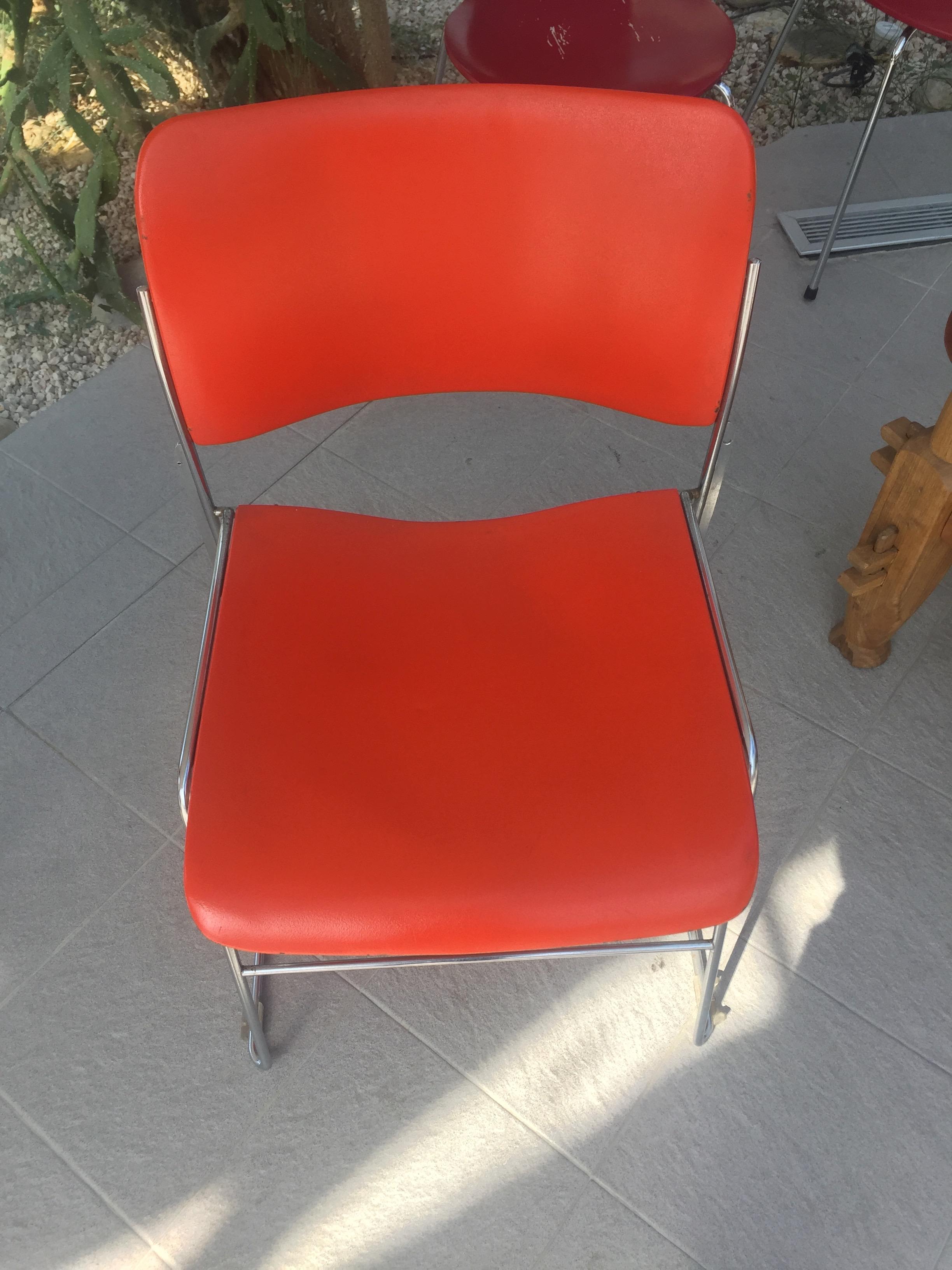 12 Chairs 40/4 by David Rowland for GF in Vintage Orange Lacquered Metal, 1973s In Good Condition In Avignon, Vaucluse