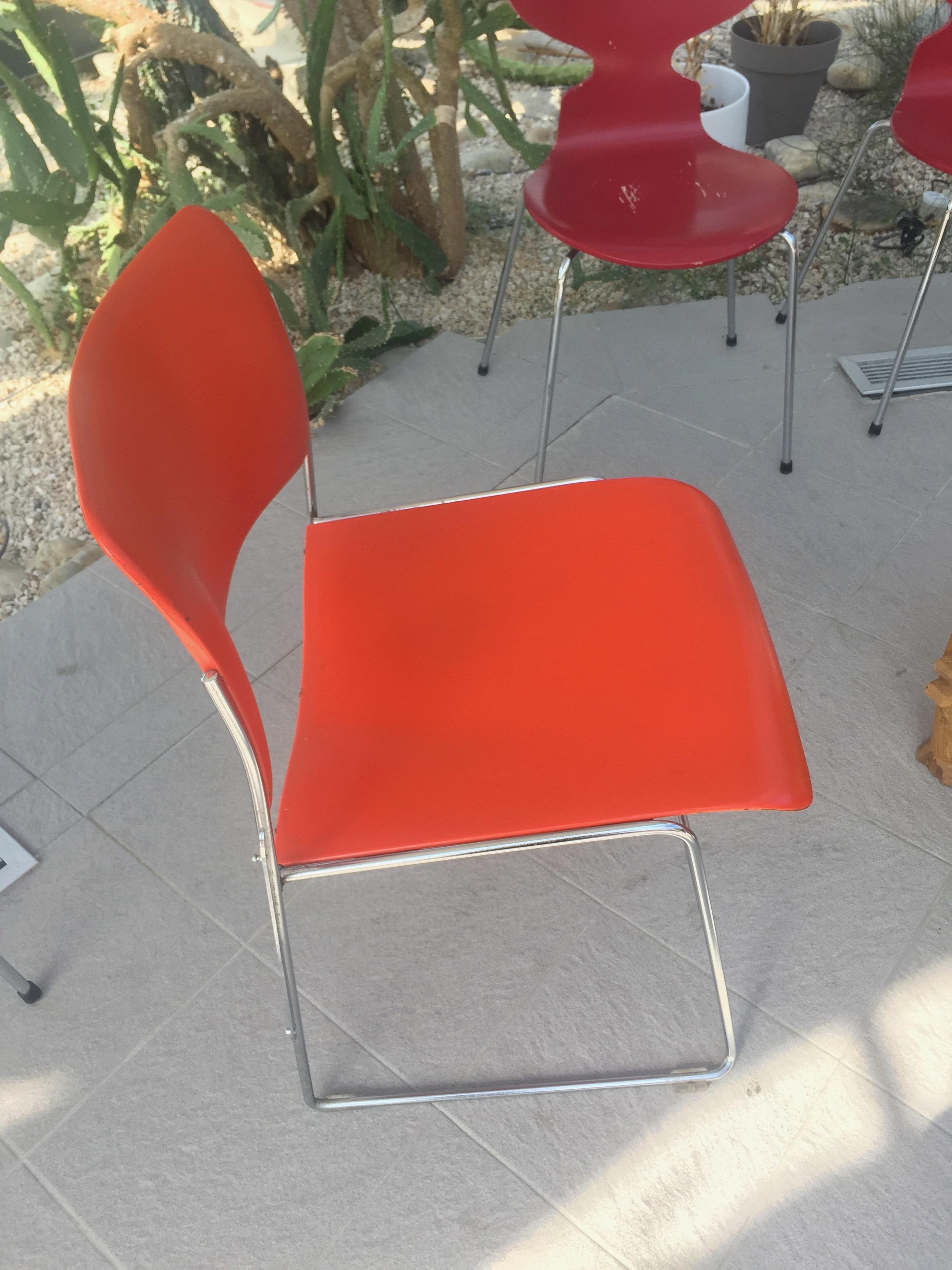 Late 20th Century 12 Chairs 40/4 by David Rowland for GF in Vintage Orange Lacquered Metal, 1973s