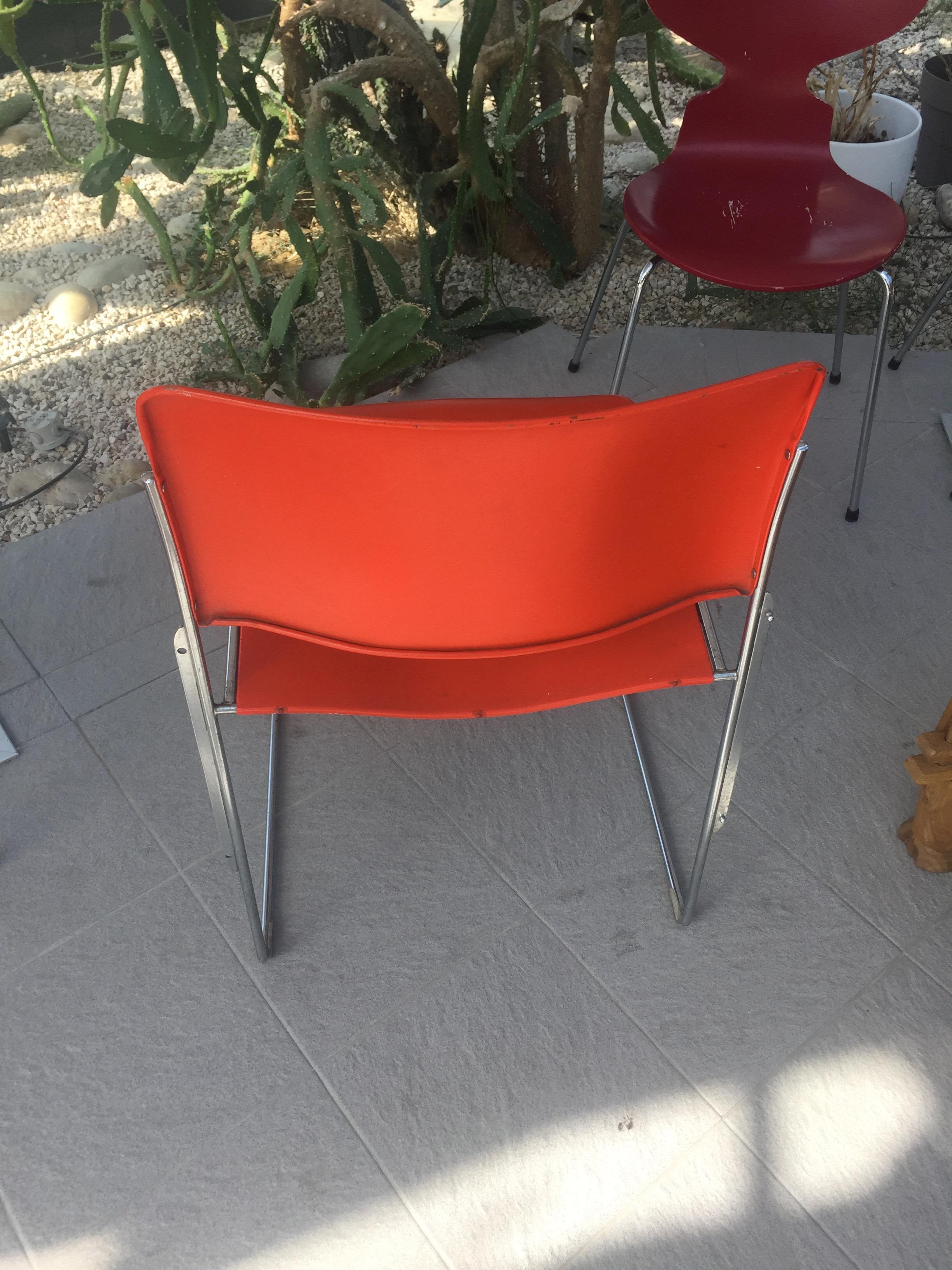 12 Chairs 40/4 by David Rowland for GF in Vintage Orange Lacquered Metal, 1973s 1