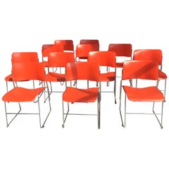 12 Chairs 40/4 by David Rowland for GF in Vintage Orange Lacquered Metal, 1973s