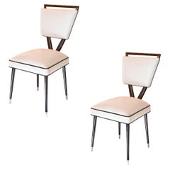 Pair of Chairs 60° in Leather and Wood, Italian