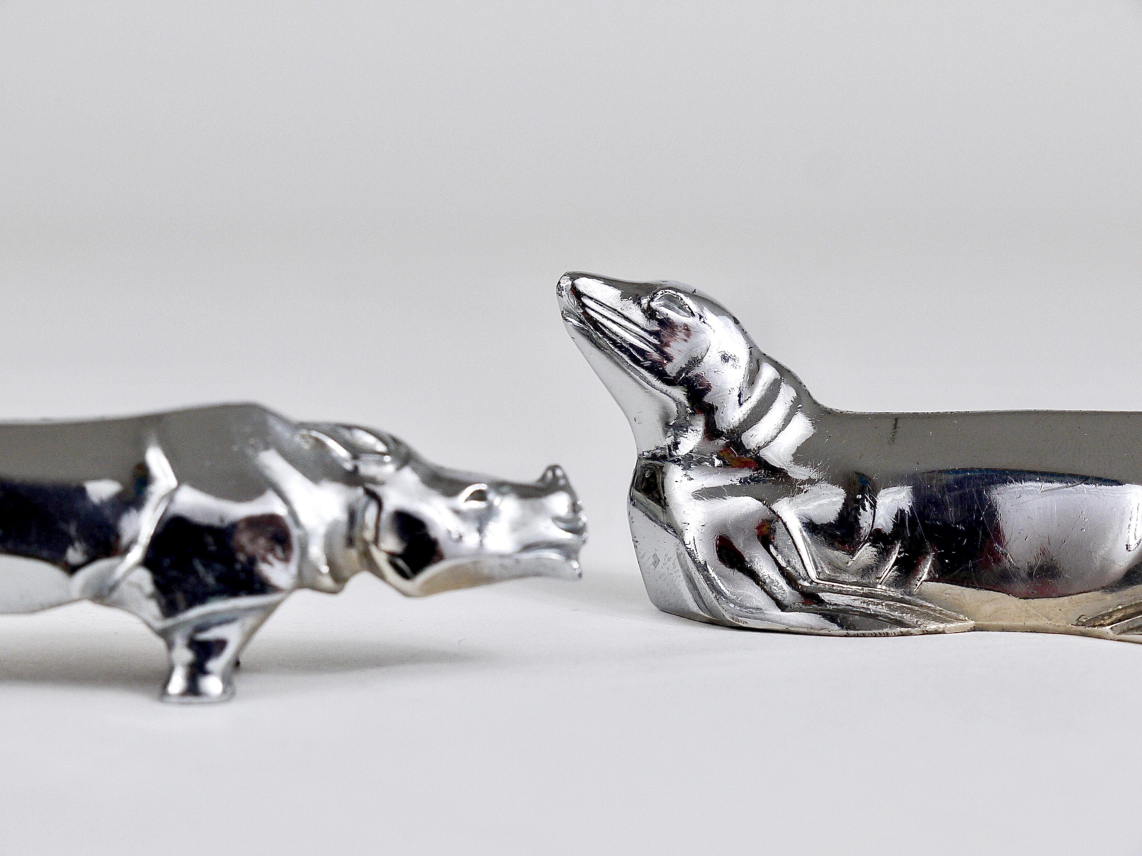 12 Charming Art Deco Animal Sculpture Nickel-Plated Knife Rests, France, 1930s 10