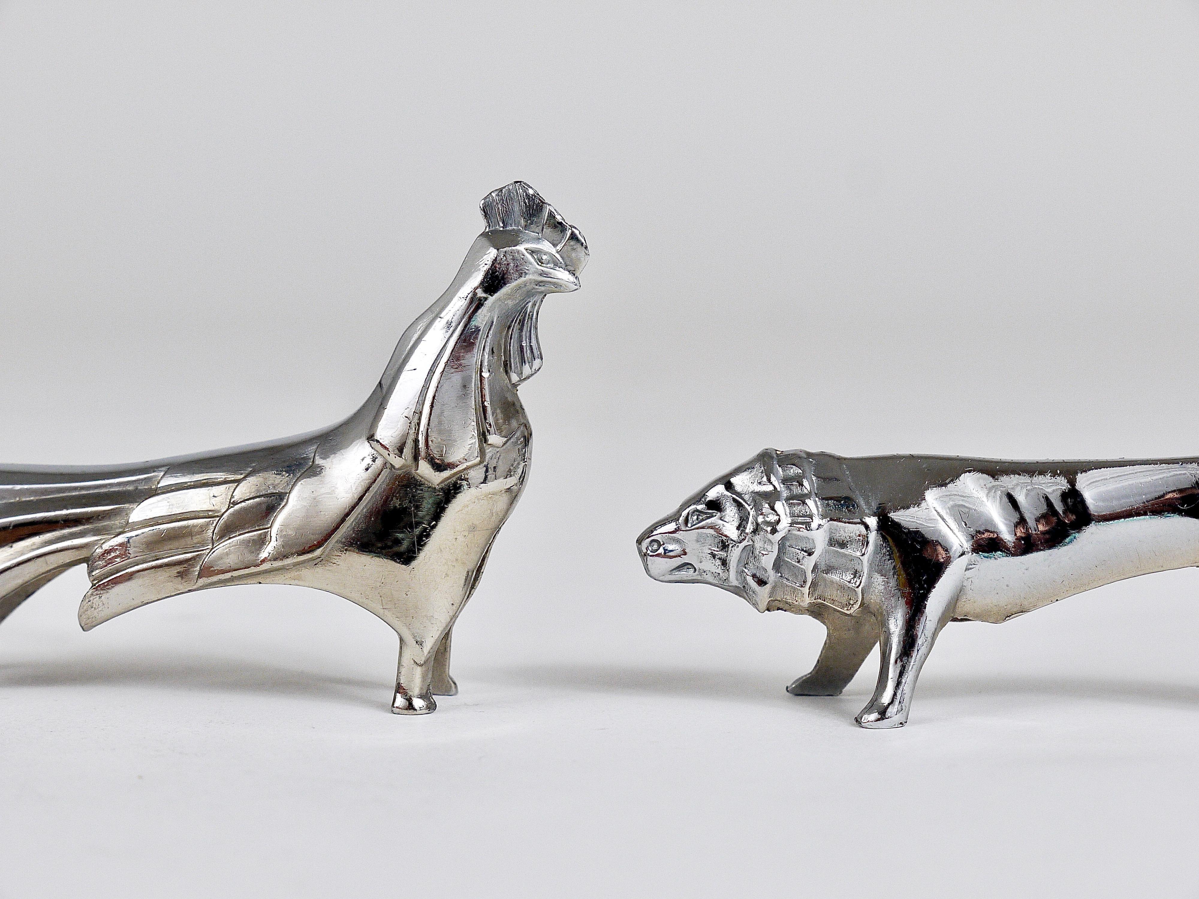 12 Charming Art Deco Animal Sculpture Nickel-Plated Knife Rests, France, 1930s 2