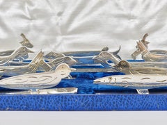 12 Charming Art Nouveau Animal Sculpture Silver Knife Rests, France, 1920s