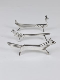 12 Charming Art Nouveau Animal Sculpture Silver Knife Rests, France, 1920s