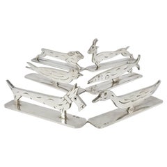 12 Charming Art Nouveau Animal Sculpture Silver Knife Rests, France, 1920s