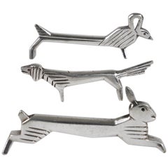 12 Charming Art Nouveau Animal Sculpture Silver Knife Rests, France, 1920s