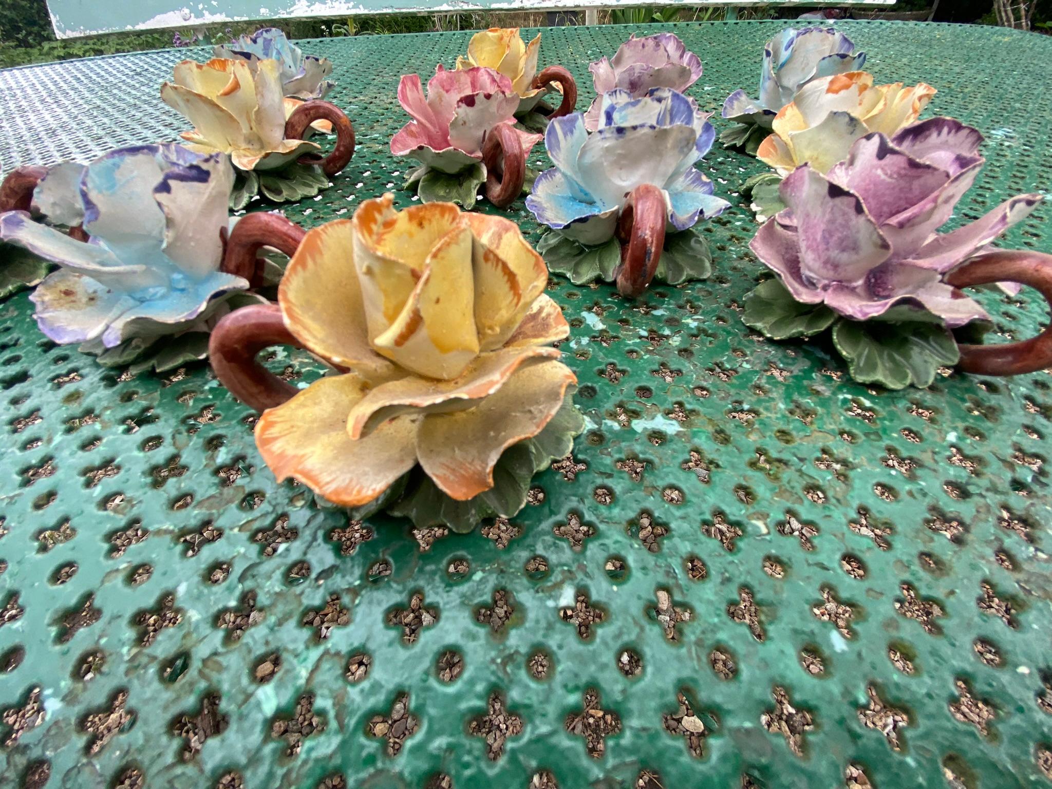 Ceramic 12 charming little ceramic candle holders circa 1950 Vallauris style For Sale