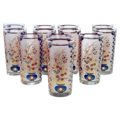 12 Verres Tom Collins/ Tall Glasses à motif 'Chinoiserie  par Culver USA, vers les années 1960