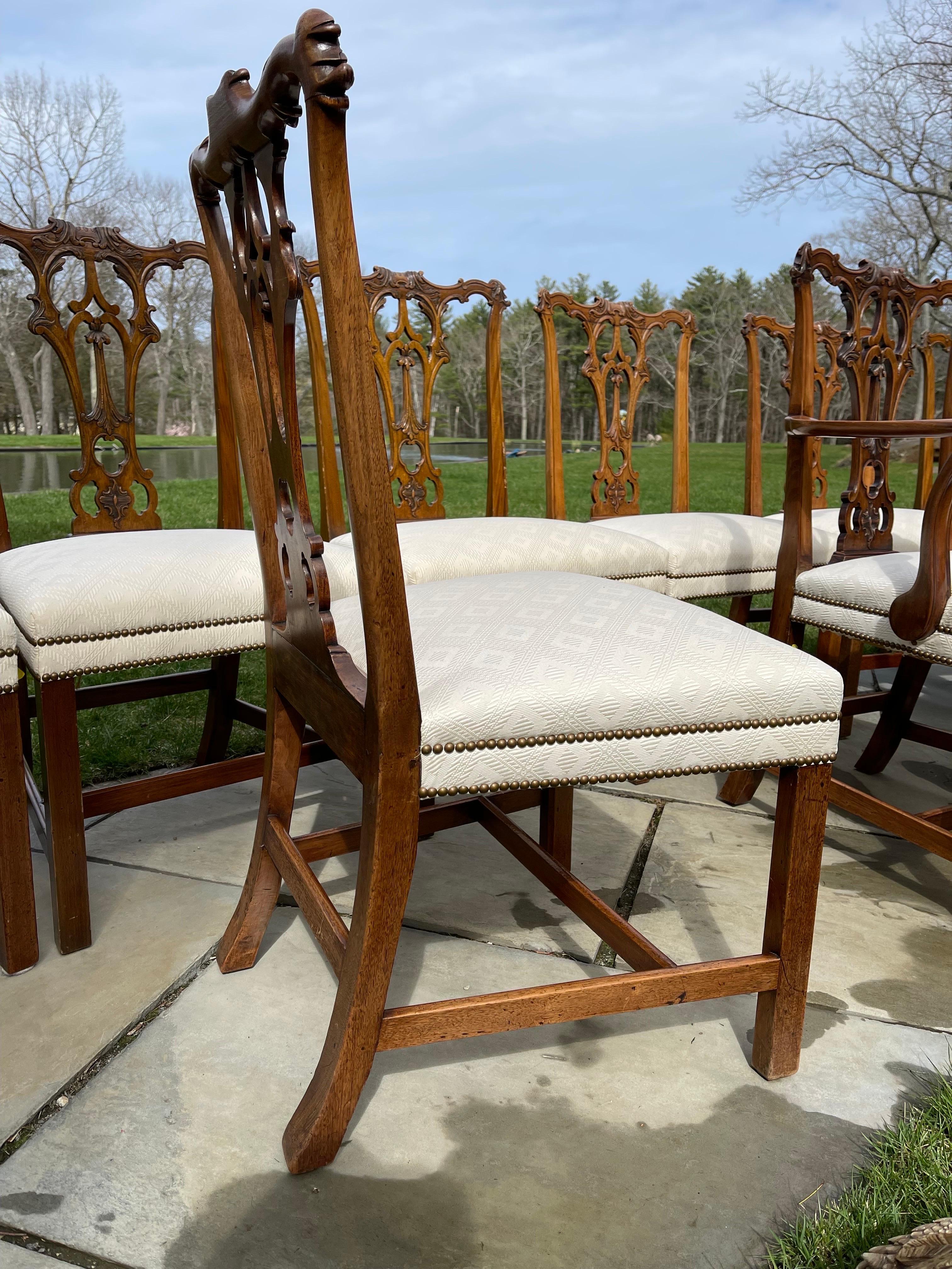 Hand-Carved 12 Chippendale Dining Chairs