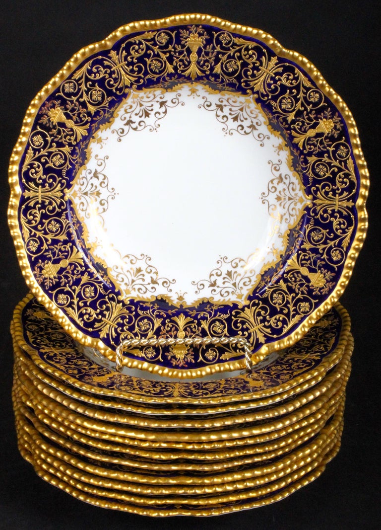 12 Coalport "Worlds Fair of 1893" Cobalt Blue Soup Plates For Sale at