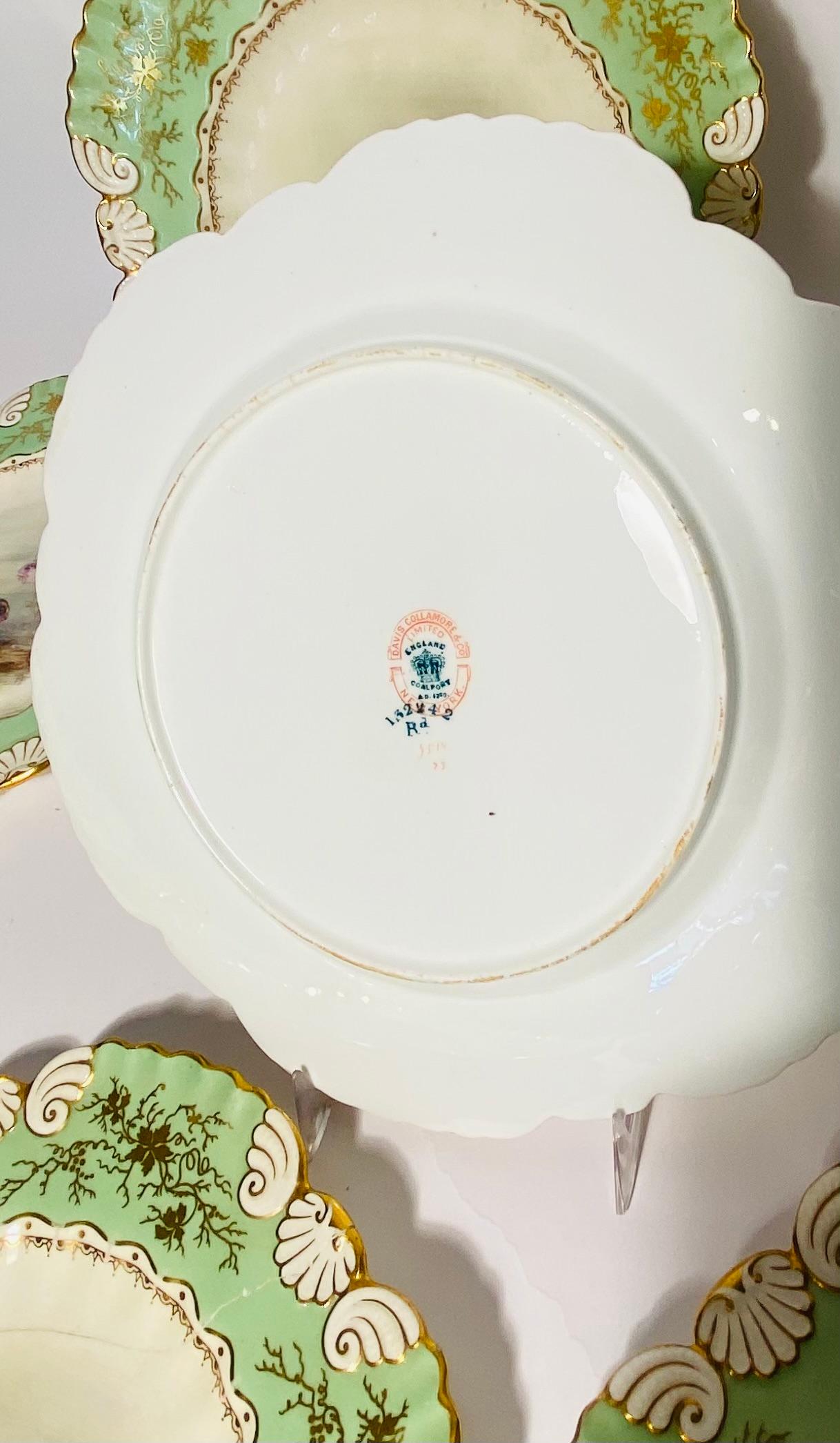 12 Piatti da pesce antichi di Coalport England, collari verdi dipinti a mano dall'artista in vendita 6