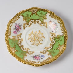 12 Coalport England Cups & 12 Saucers, 24 Pieces Green Hand Painted Florals