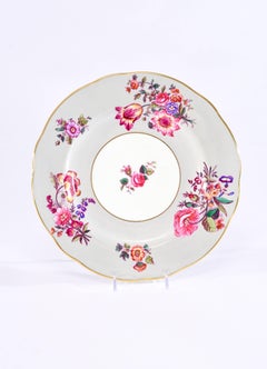 12 Coalport Grey and Polychrome Enamel Floral Shaped Rim Dinner Service Plates