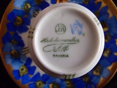 12 Colorfull Moccacups with Violets Hutschenreuther Selb Bavaria