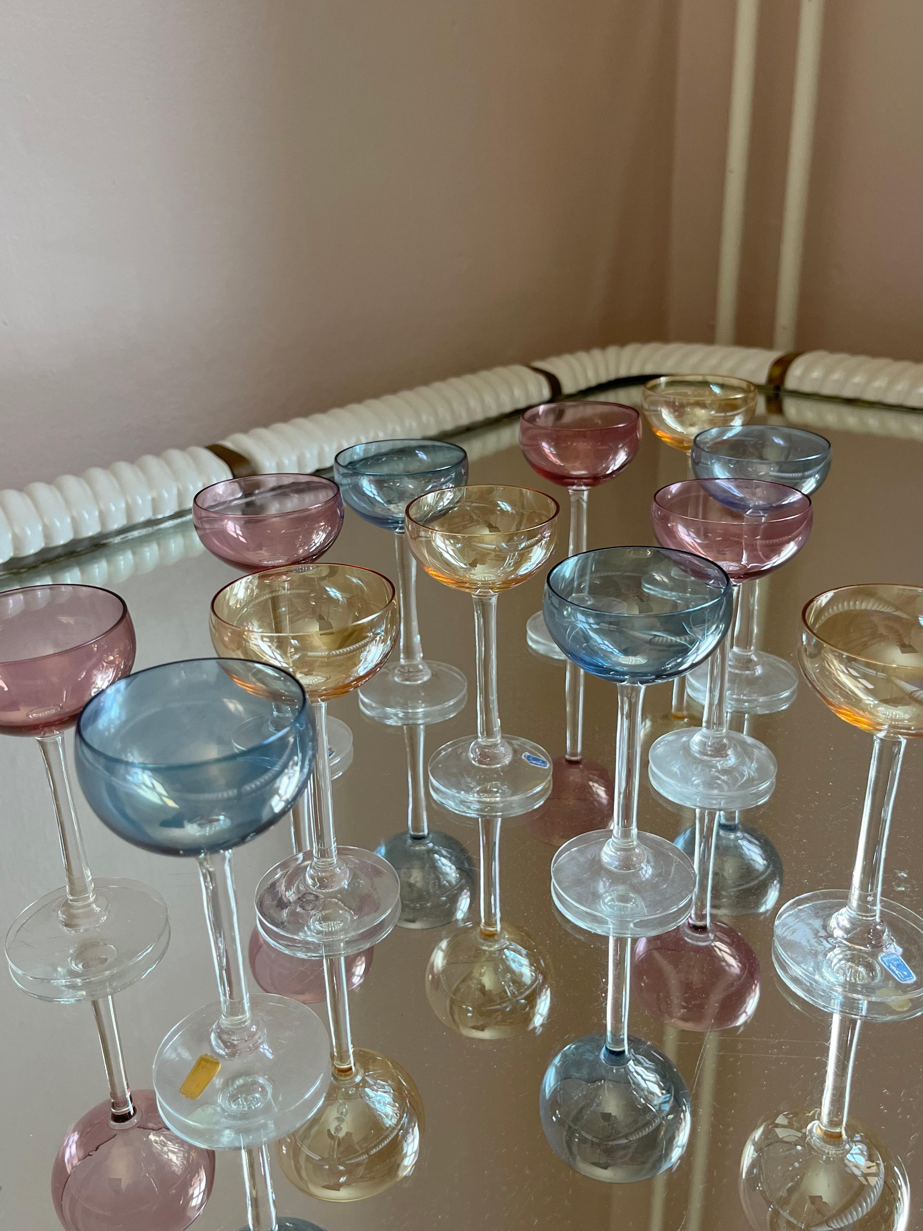 12 coloured vintage glasses from Swedish Johansfors Glassworks For Sale 2