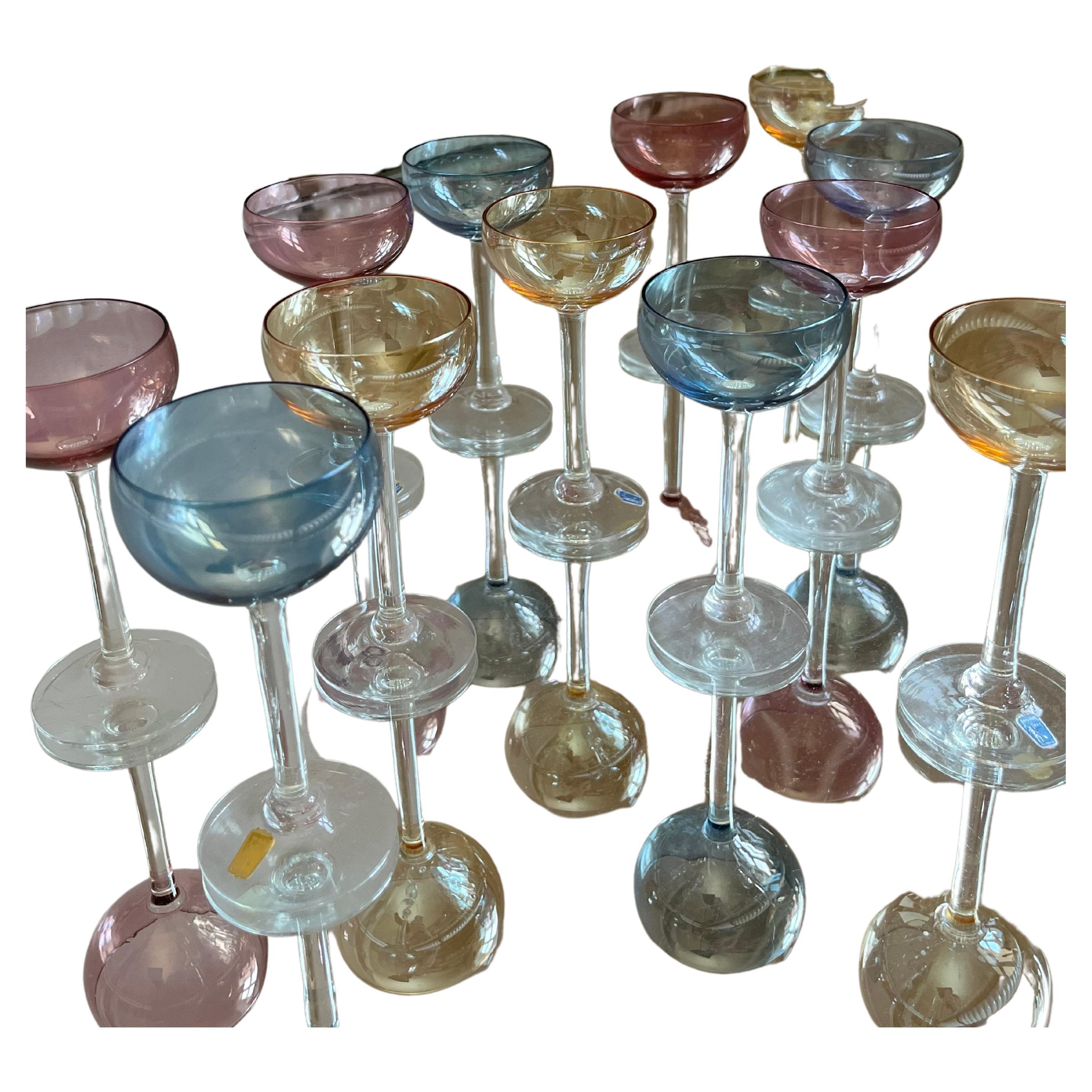 12 coloured vintage glasses from Swedish Johansfors Glassworks For Sale