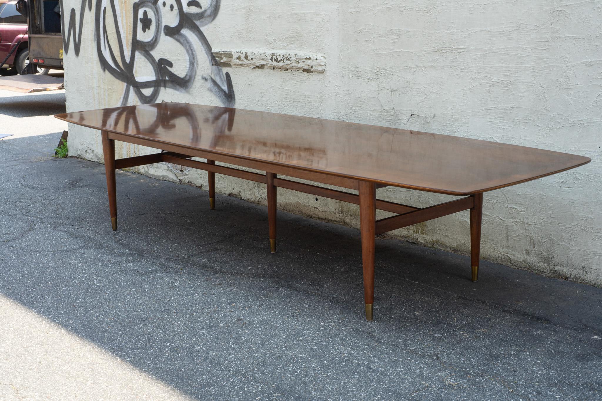 12' Conference or Dining Table by Standard Furniture Company in Walnut & Brass In Good Condition In Philadelphia, PA