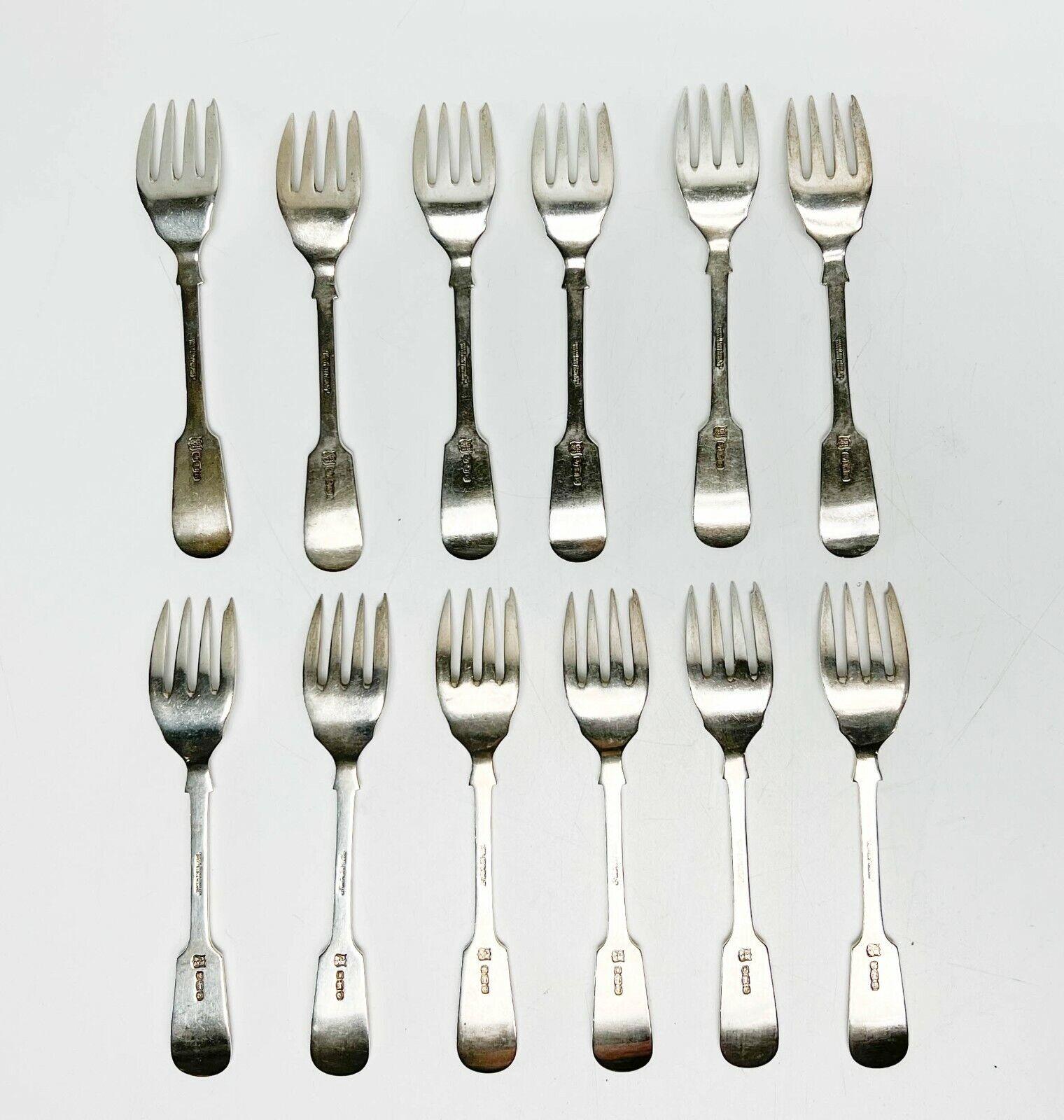 12 Cooper & Sons Ltd English Sterling Silver Fish Forks Fiddle Pattern, 1947 2
