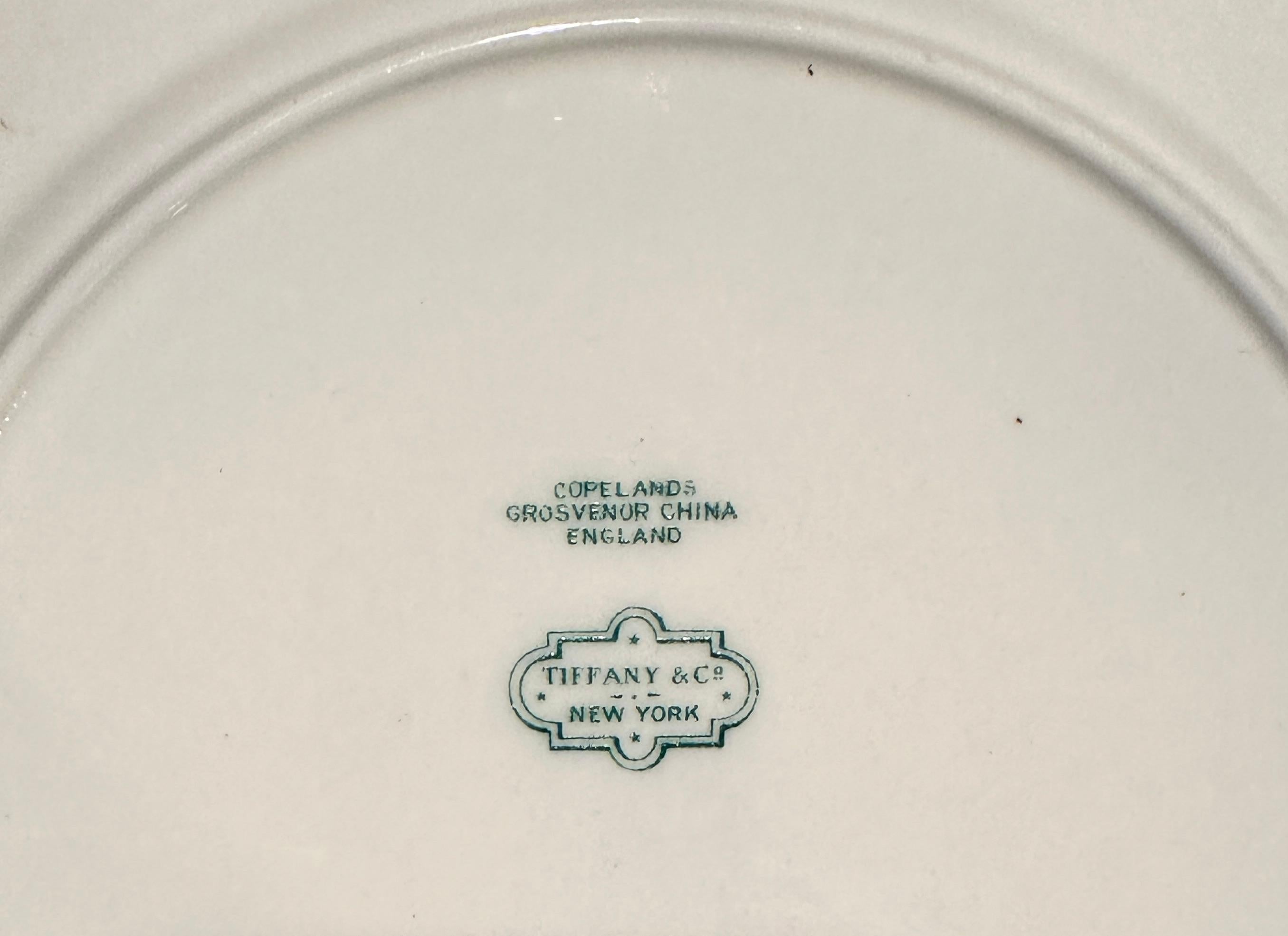 Dorato 12 piatti di porcellana Copeland Grosvenor Inghilterra per Tiffany in vendita
