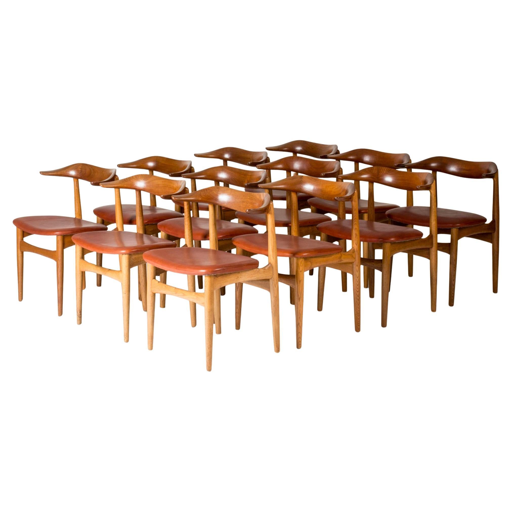 12 "Cowhorn" Dining Chairs by Knud Færch for Slagelse Møbelværk, Denmark, 1950s