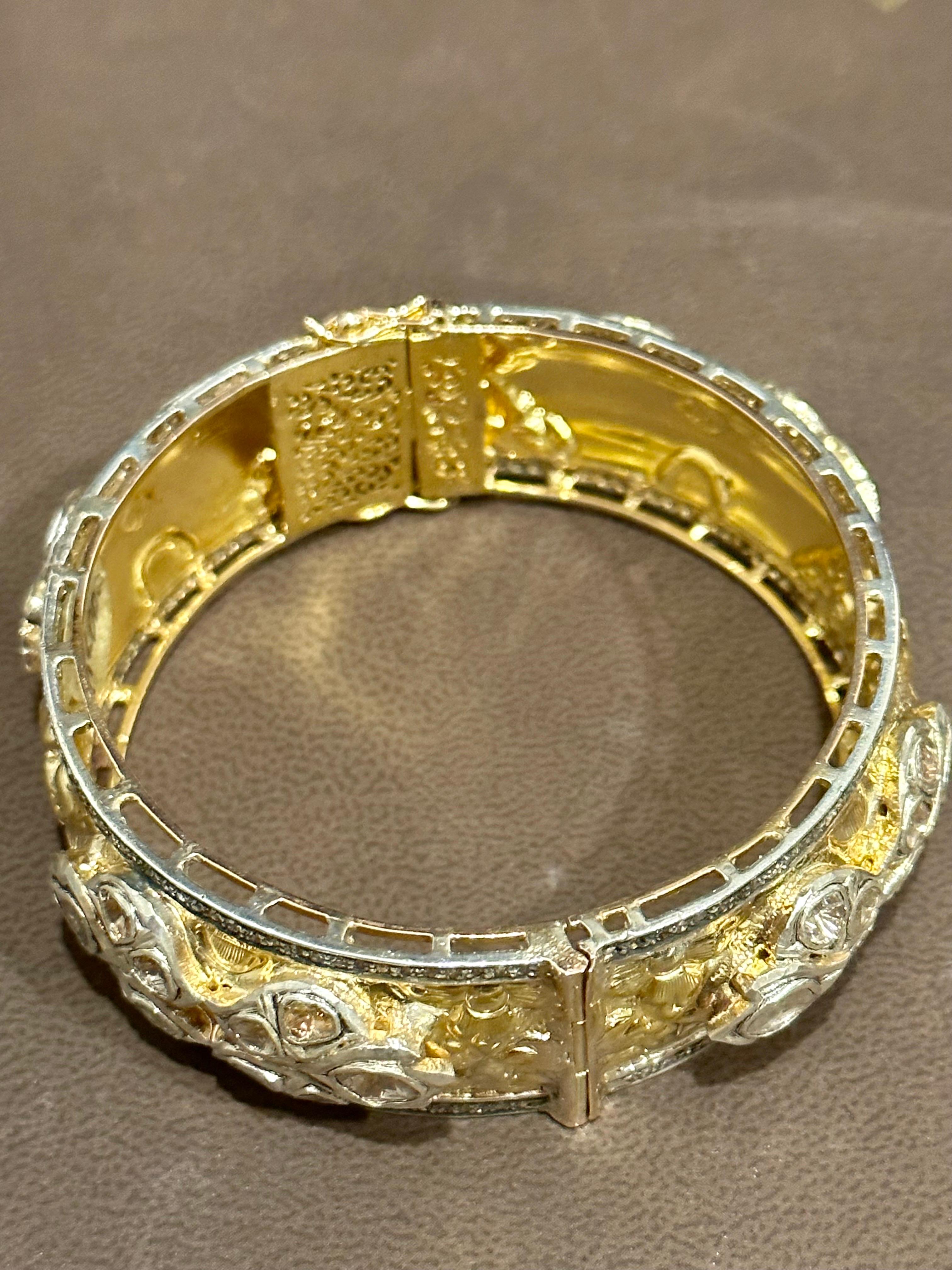 12 Ct Big Diamond Polki Bangle /Bracelet in 18 Kt Yellow Gold & Silver 53 Gm 6