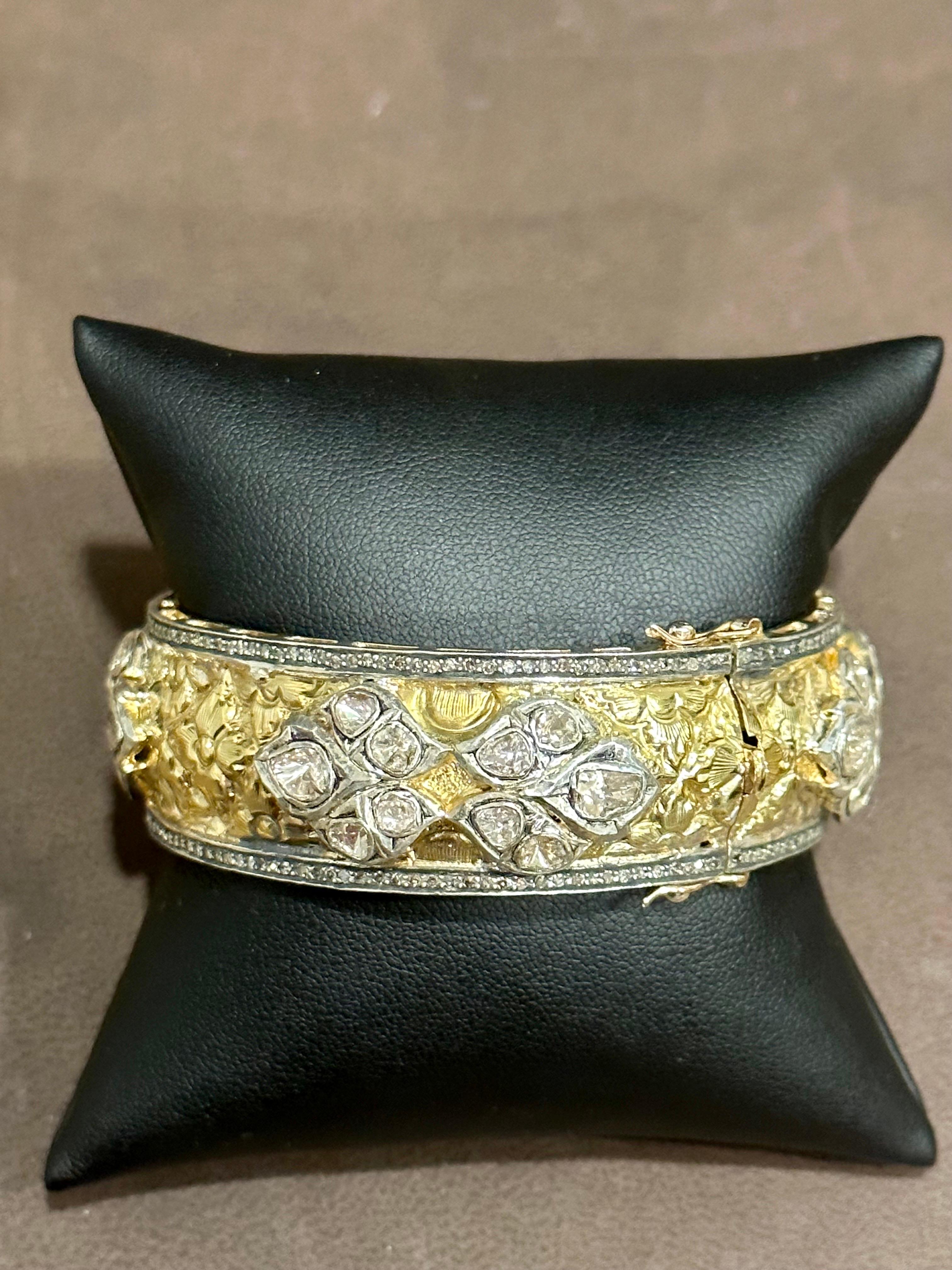 12 Ct Big Diamond Polki Bangle /Bracelet in 18 Kt Yellow Gold & Silver 53 Gm 8