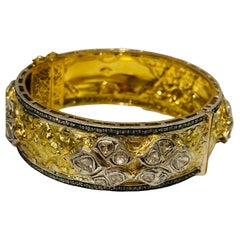 12 Ct Big Diamond Polki Bangle /Bracelet in 18 Kt Yellow Gold & Silver 53 Gm