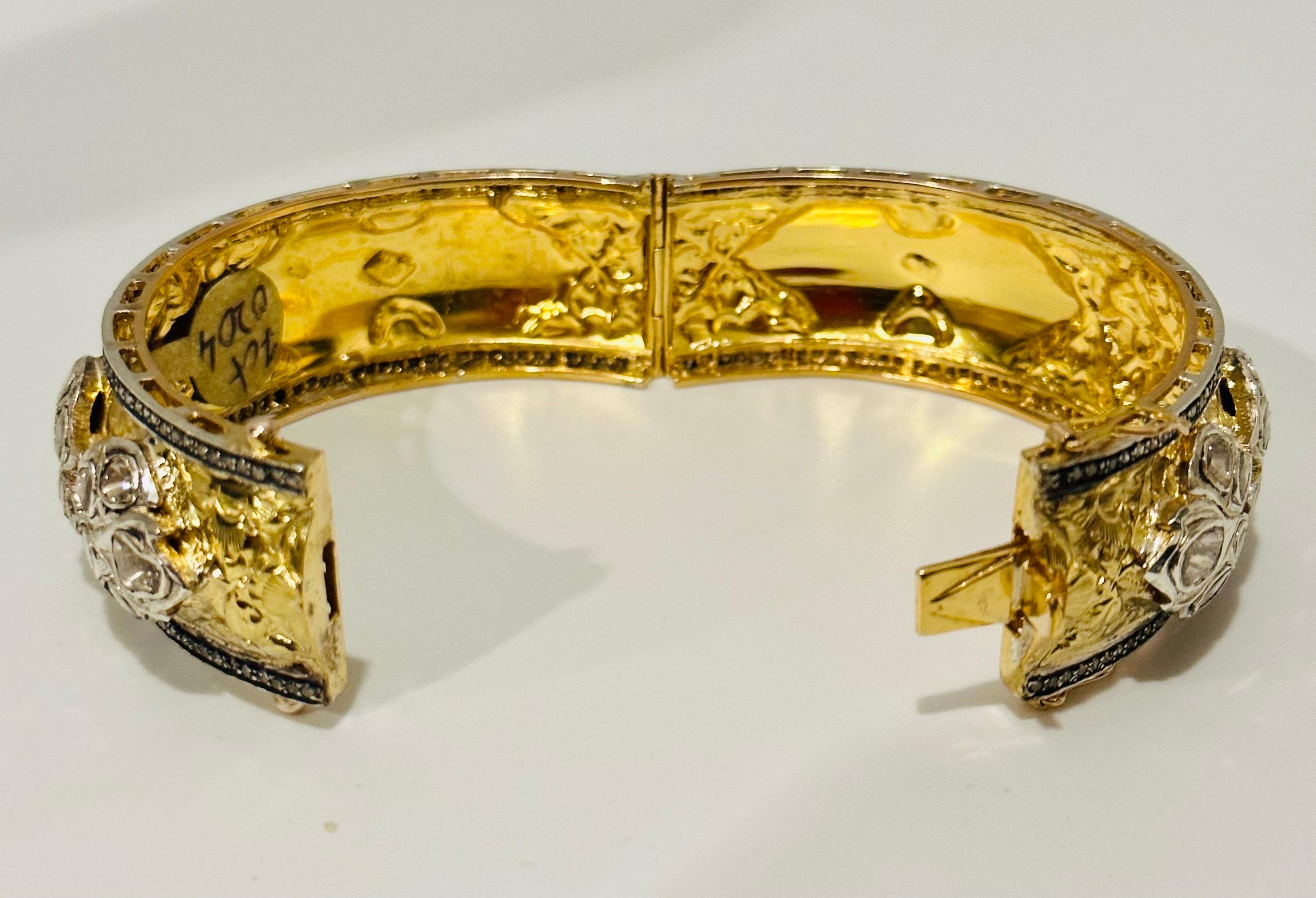 Oval Cut 12 Ct Big Diamond Polki Bangle /Bracelet in 18 Kt Yellow Gold & Silver 53 Gm