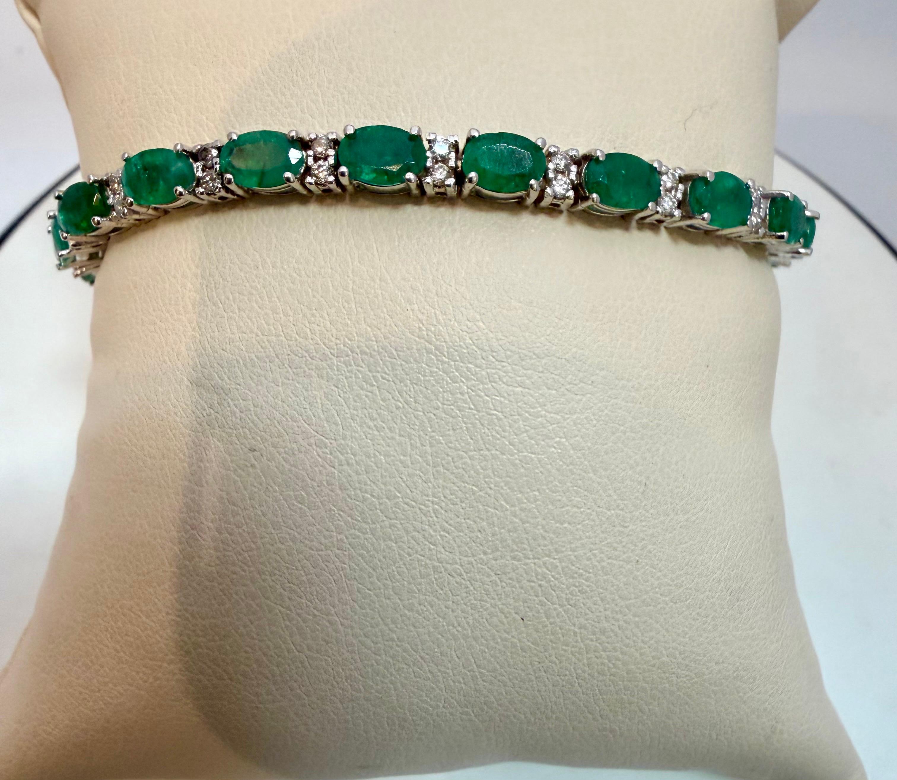 12 Quilates Esmeralda Brasileña Natural y Diamantes Brazalete de Tenis 14 Kilates BLANCO  Oro en venta 9