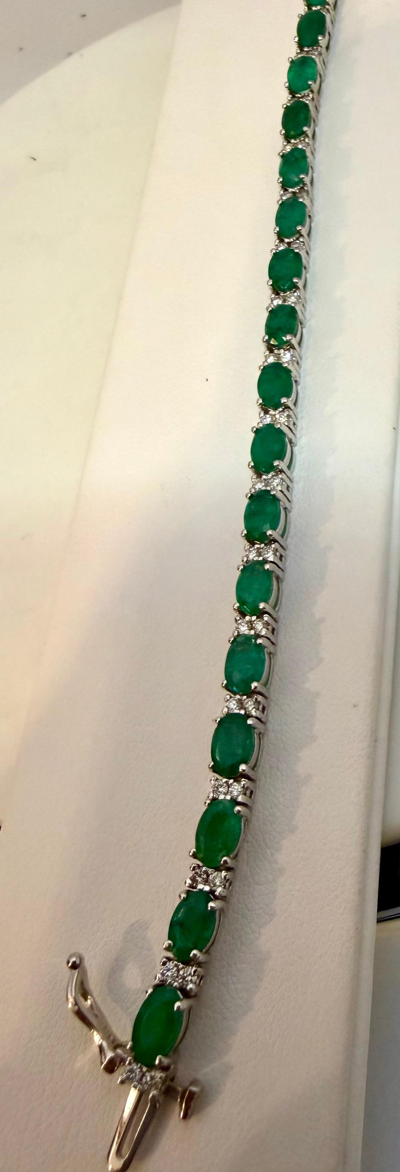 12 Quilates Esmeralda Brasileña Natural y Diamantes Brazalete de Tenis 14 Kilates BLANCO  Oro en venta 10
