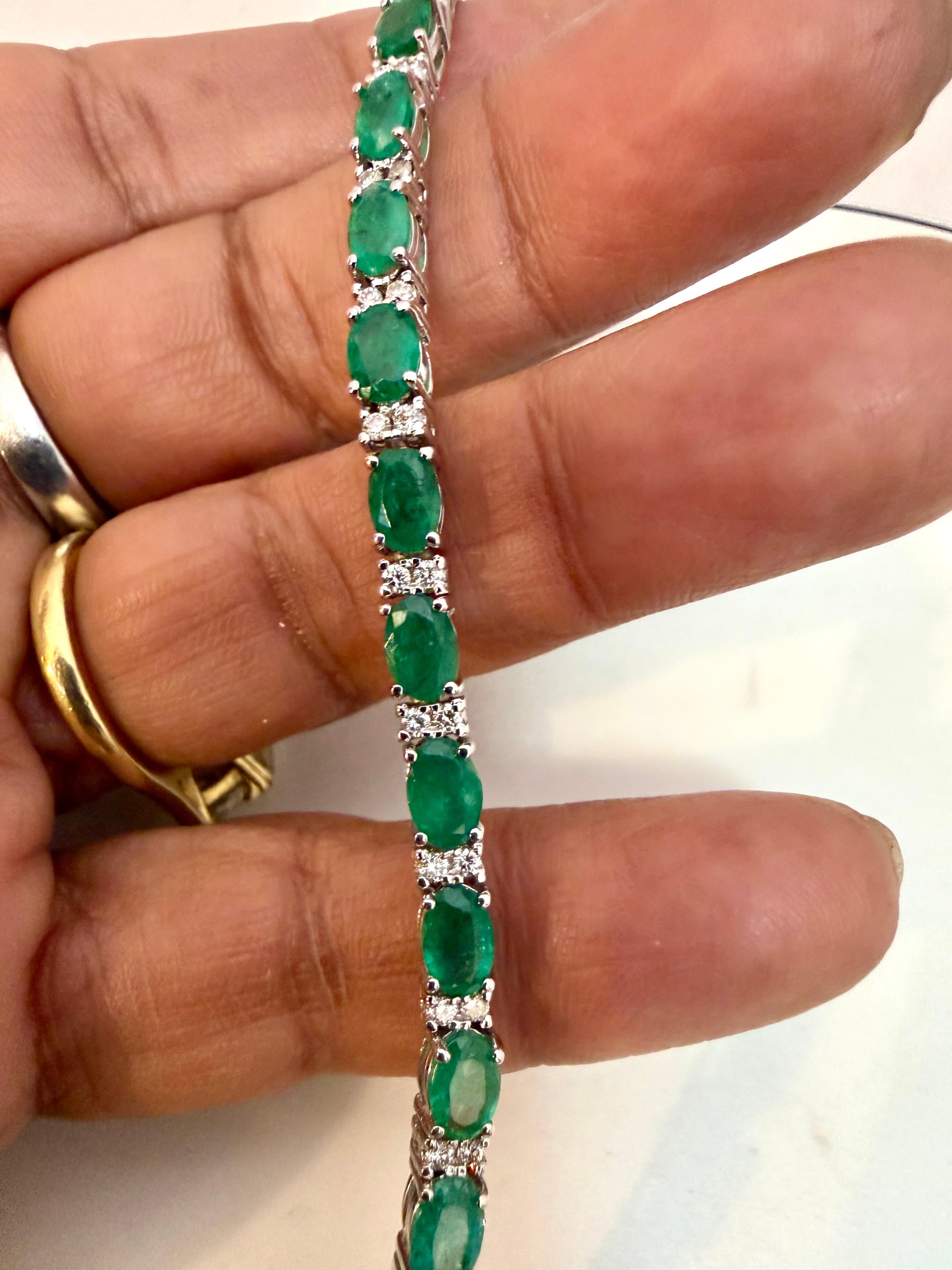 12 Quilates Esmeralda Brasileña Natural y Diamantes Brazalete de Tenis 14 Kilates BLANCO  Oro en venta 11