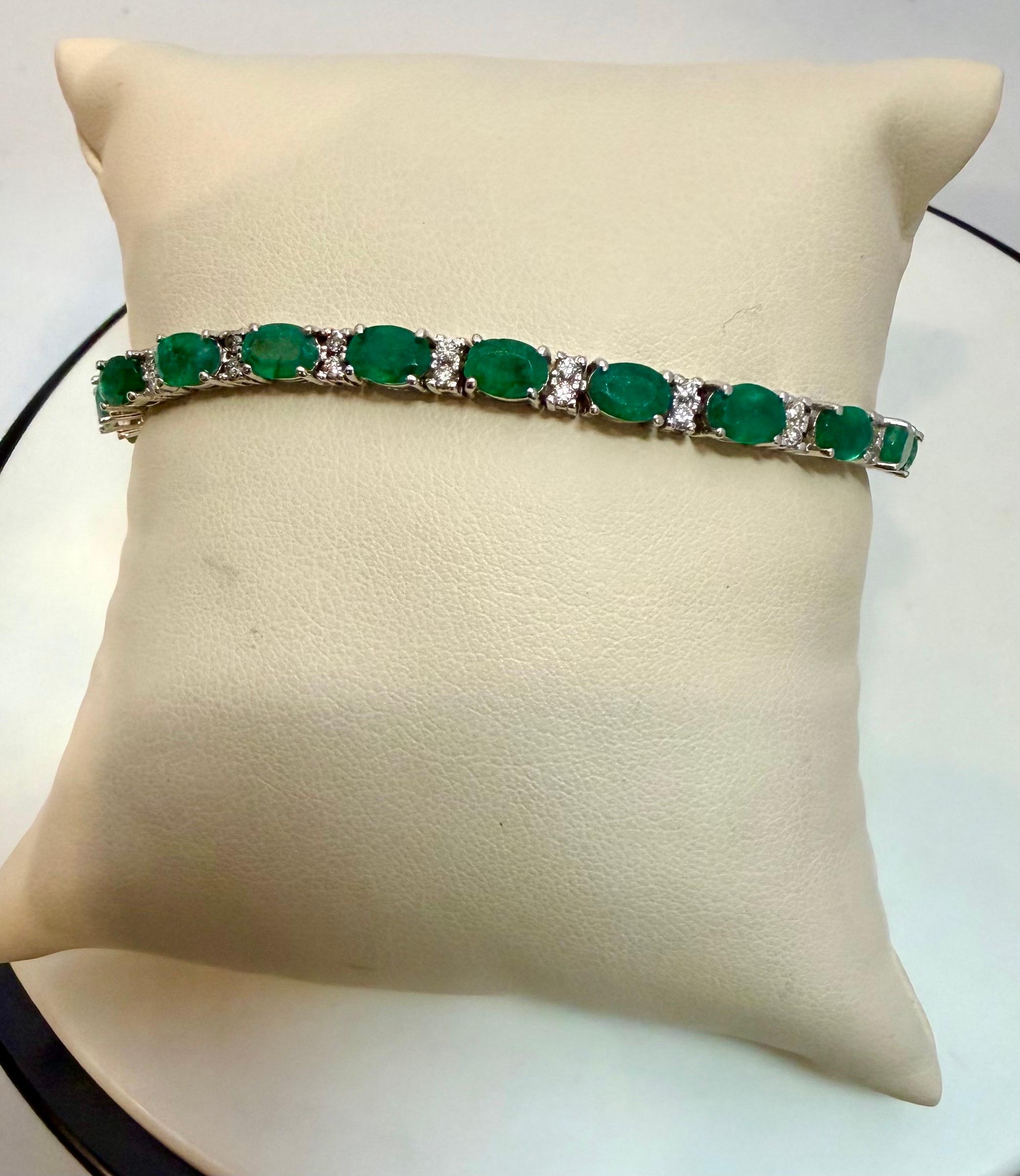 12 Quilates Esmeralda Brasileña Natural y Diamantes Brazalete de Tenis 14 Kilates BLANCO  Oro en venta 12