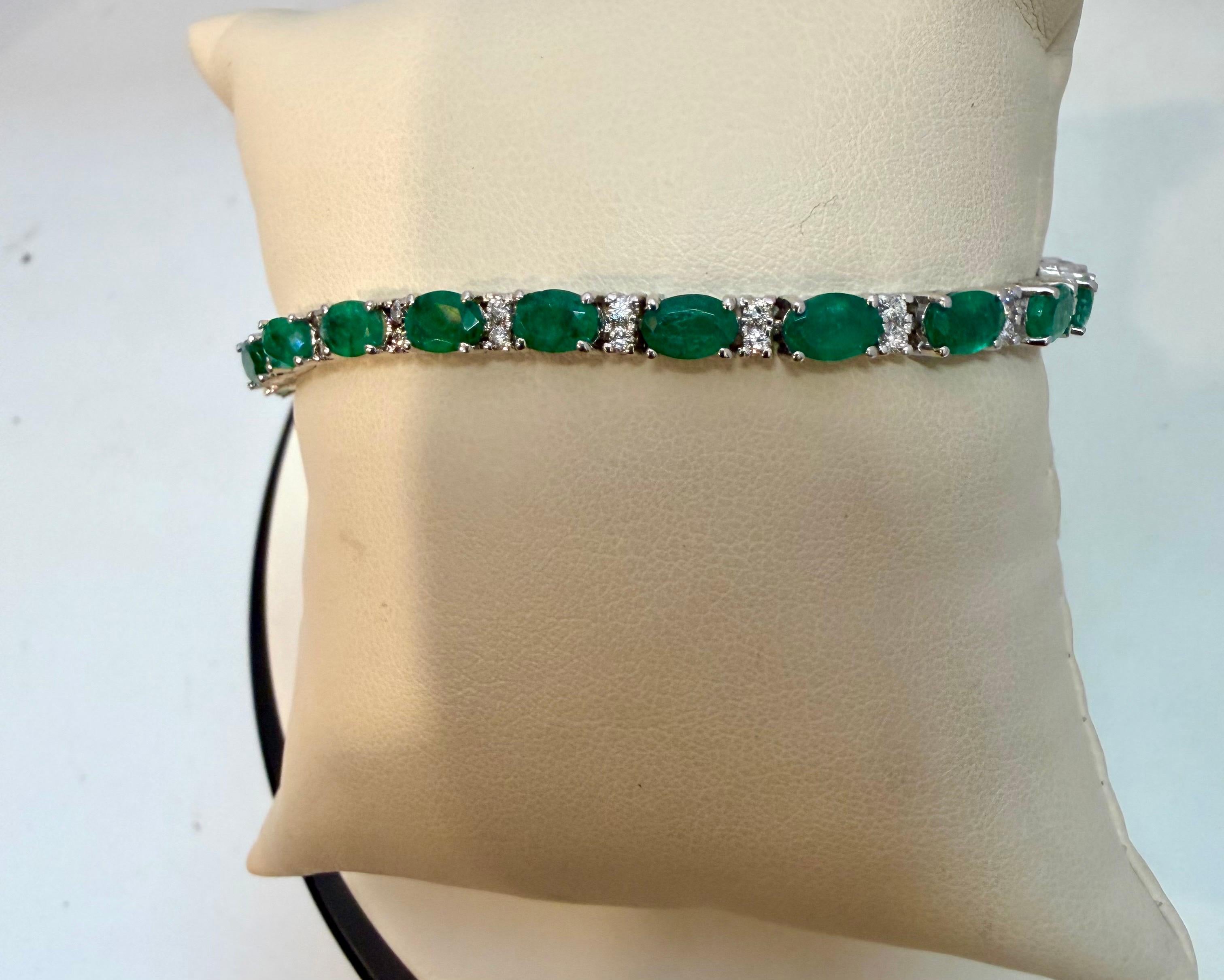 12 Quilates Esmeralda Brasileña Natural y Diamantes Brazalete de Tenis 14 Kilates BLANCO  Oro en venta 13