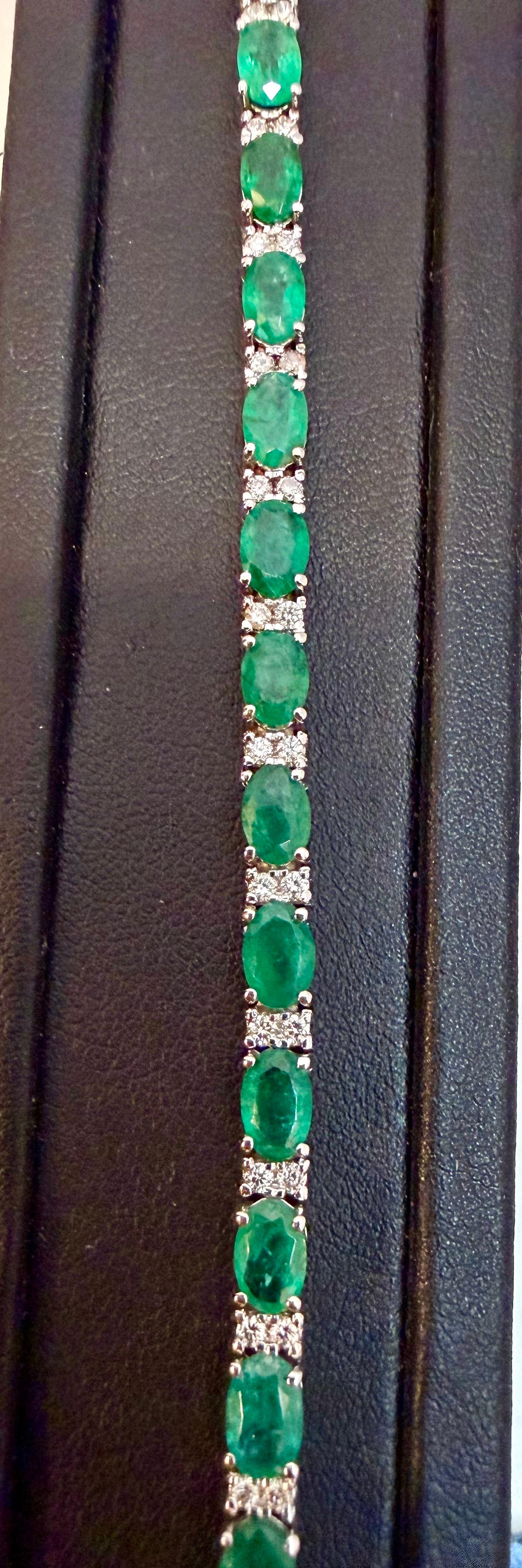 12 Quilates Esmeralda Brasileña Natural y Diamantes Brazalete de Tenis 14 Kilates BLANCO  Oro en venta 14