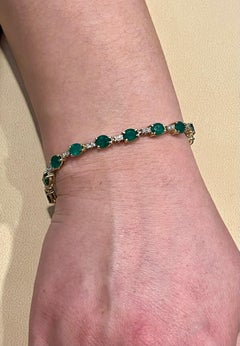 12 Ct Natural Brazilian Emerald and Diamond Tennis Bracelet 14 Karat White Gold