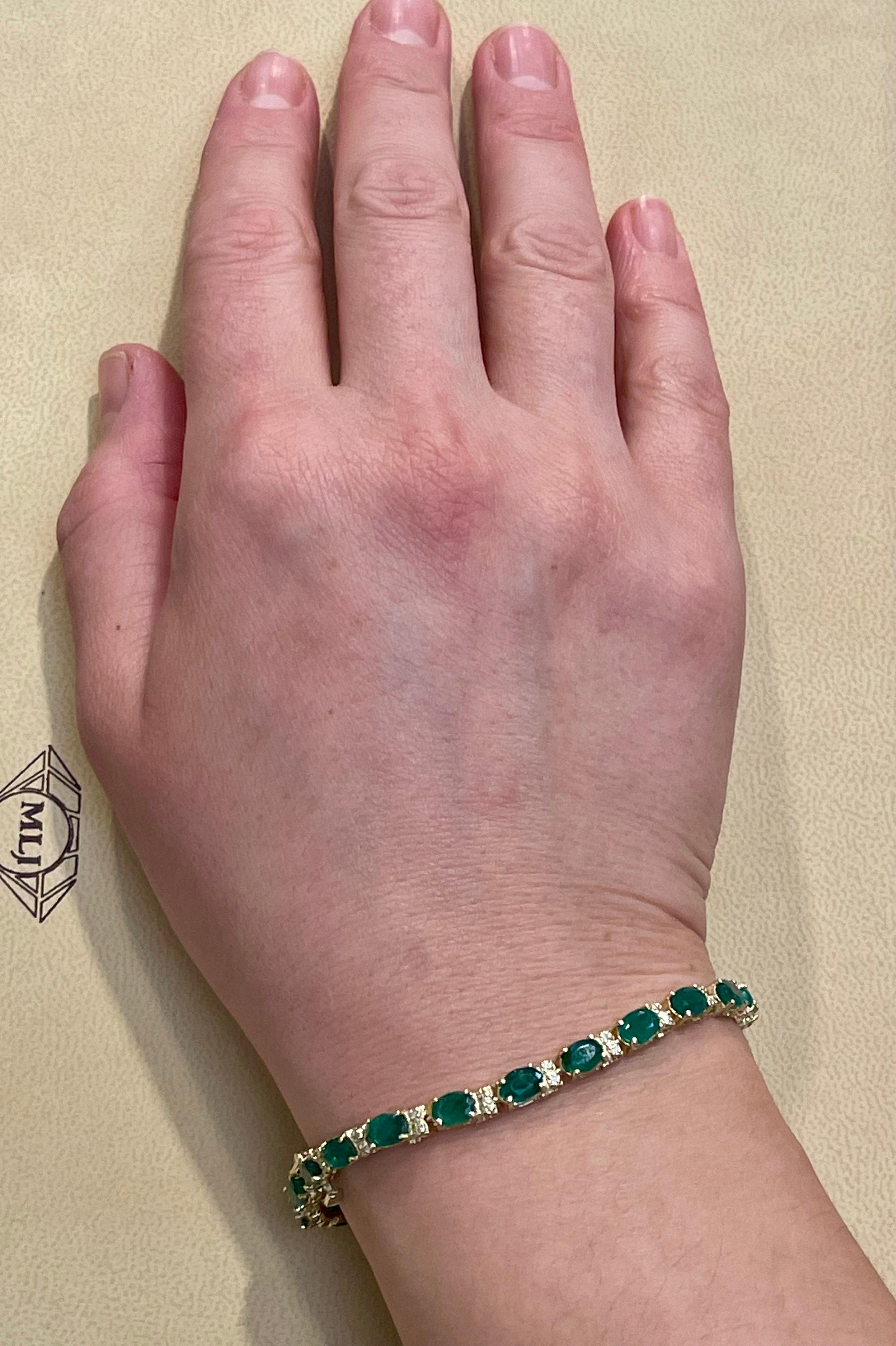 12 Quilates Esmeralda Brasileña Natural y Diamantes Brazalete de Tenis 14 Kilates BLANCO  Oro en venta 2