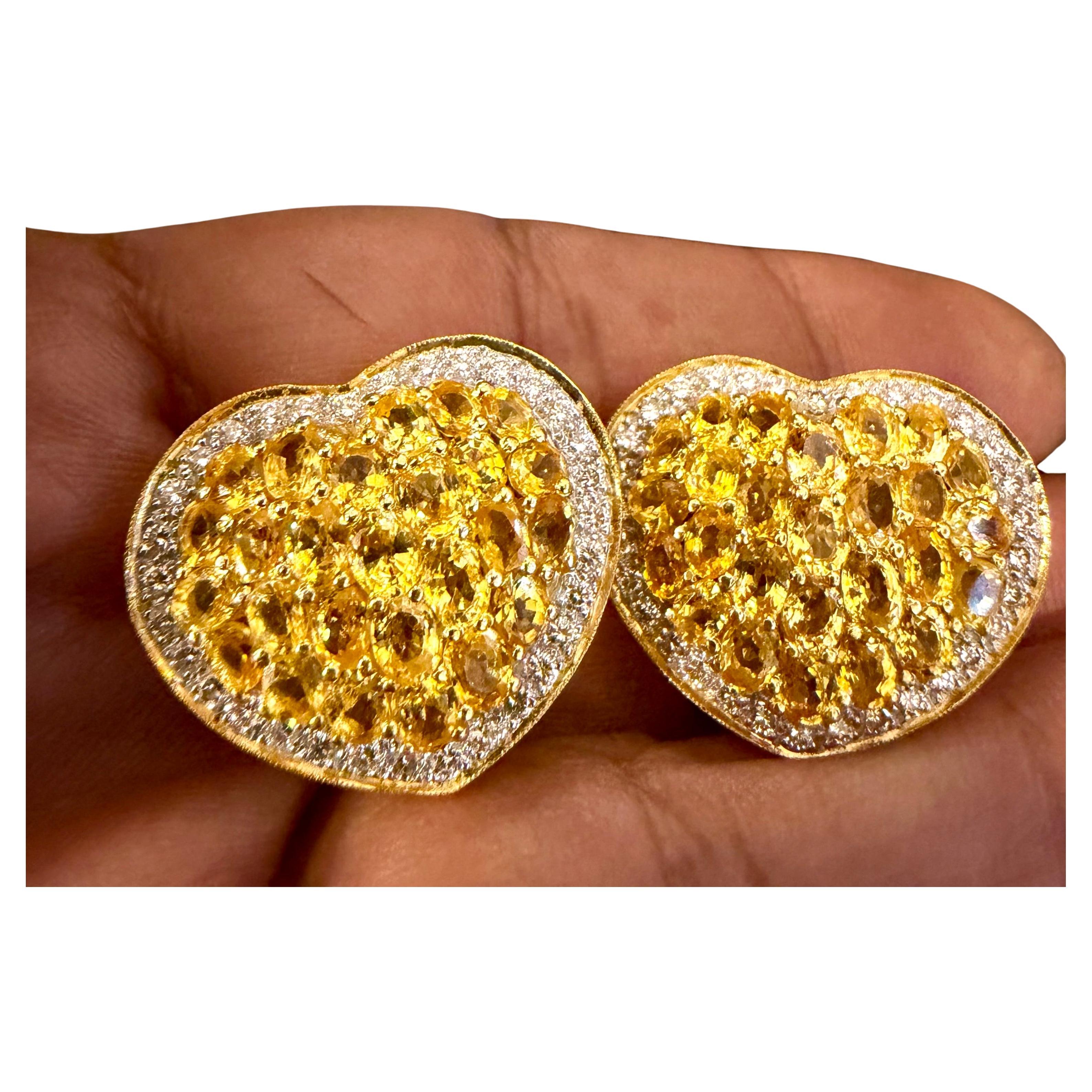 Pendientes de zafiro amarillo de Ceilán de 12 ct y diamantes de 2 ct 18 KYG en venta