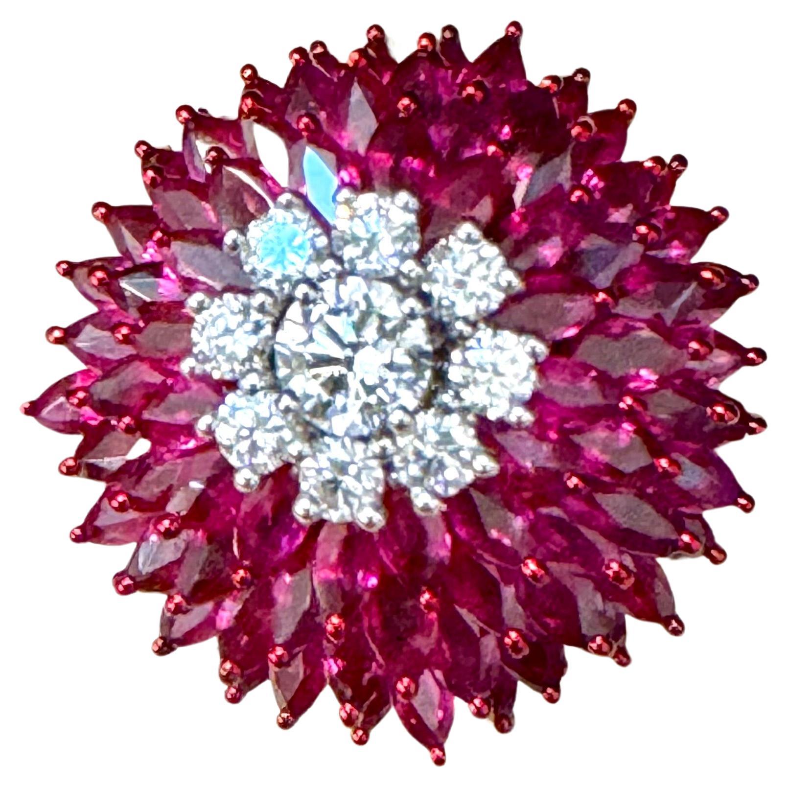 12 Ct Rubis Marquis Naturel & 0.75 Ct Diamant 18 Kt Or Blanc Bague Ball Taille 6 en vente