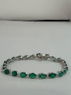 12 Ct Natural Pear Shape Emerald Cocktail Tennis Bracelet 14 Kt White Gold 7" (bracelet de tennis)