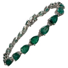 12 Ct Natural Pear Shape Emerald Cocktail Tennis Bracelet 14 Kt White Gold 7" (bracelet de tennis)
